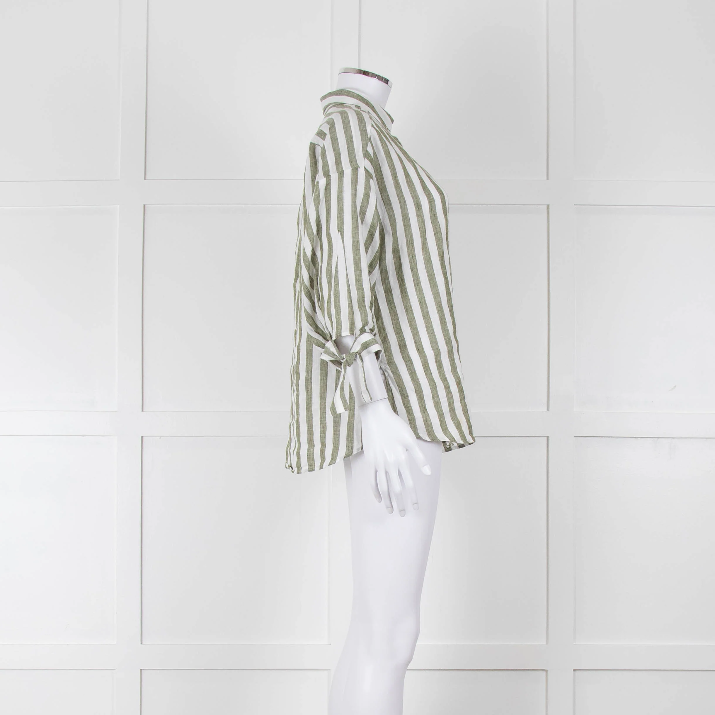 Riani Green and White Striped Linen Shirt - Image 3