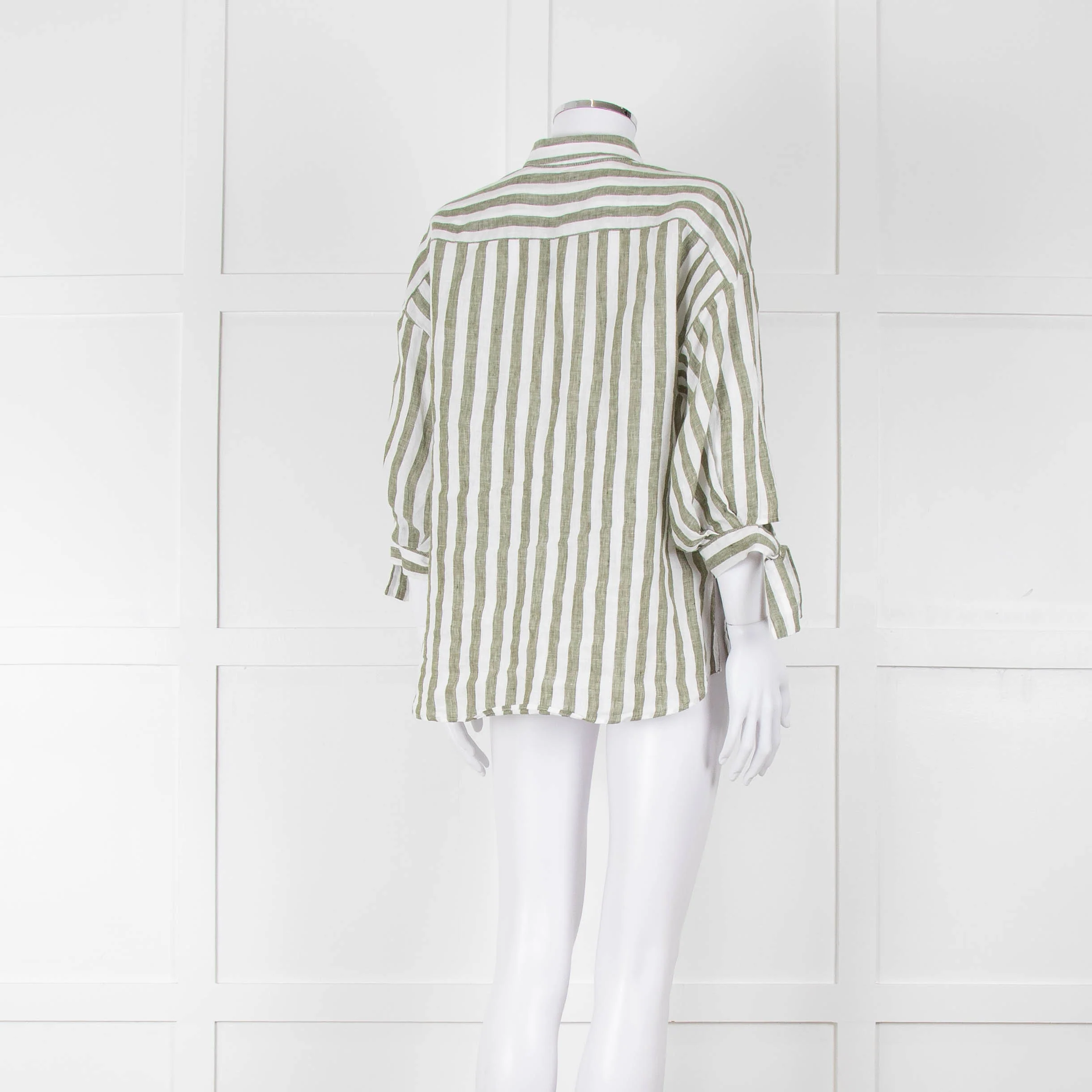 Riani Green and White Striped Linen Shirt - Image 4