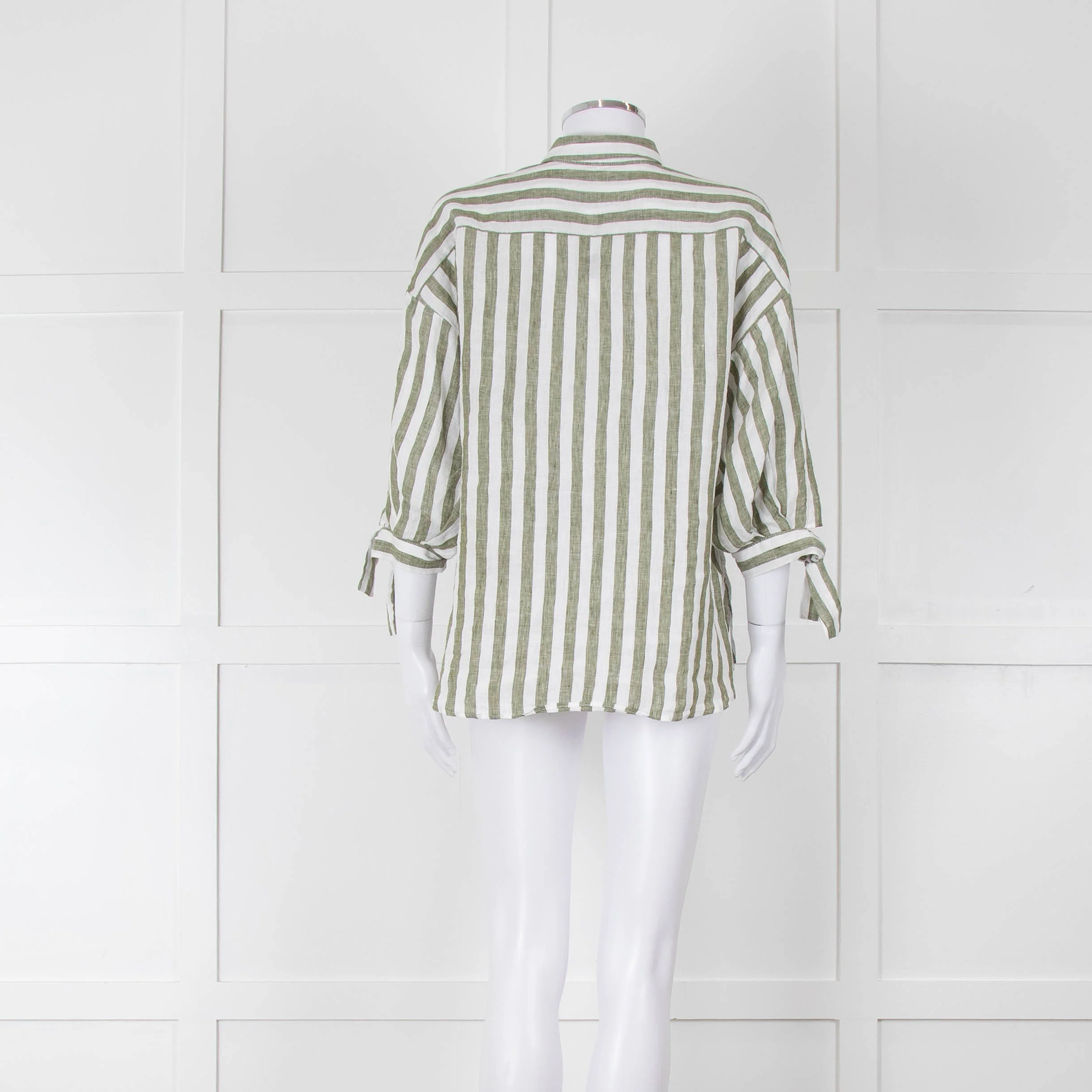 Riani Green and White Striped Linen Shirt - Image 5