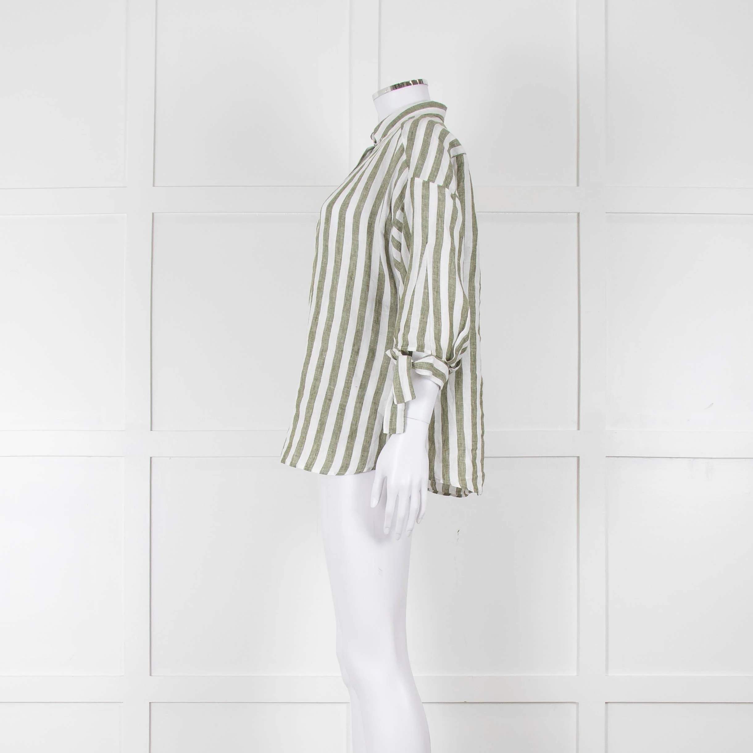 Riani Green and White Striped Linen Shirt - Image 7