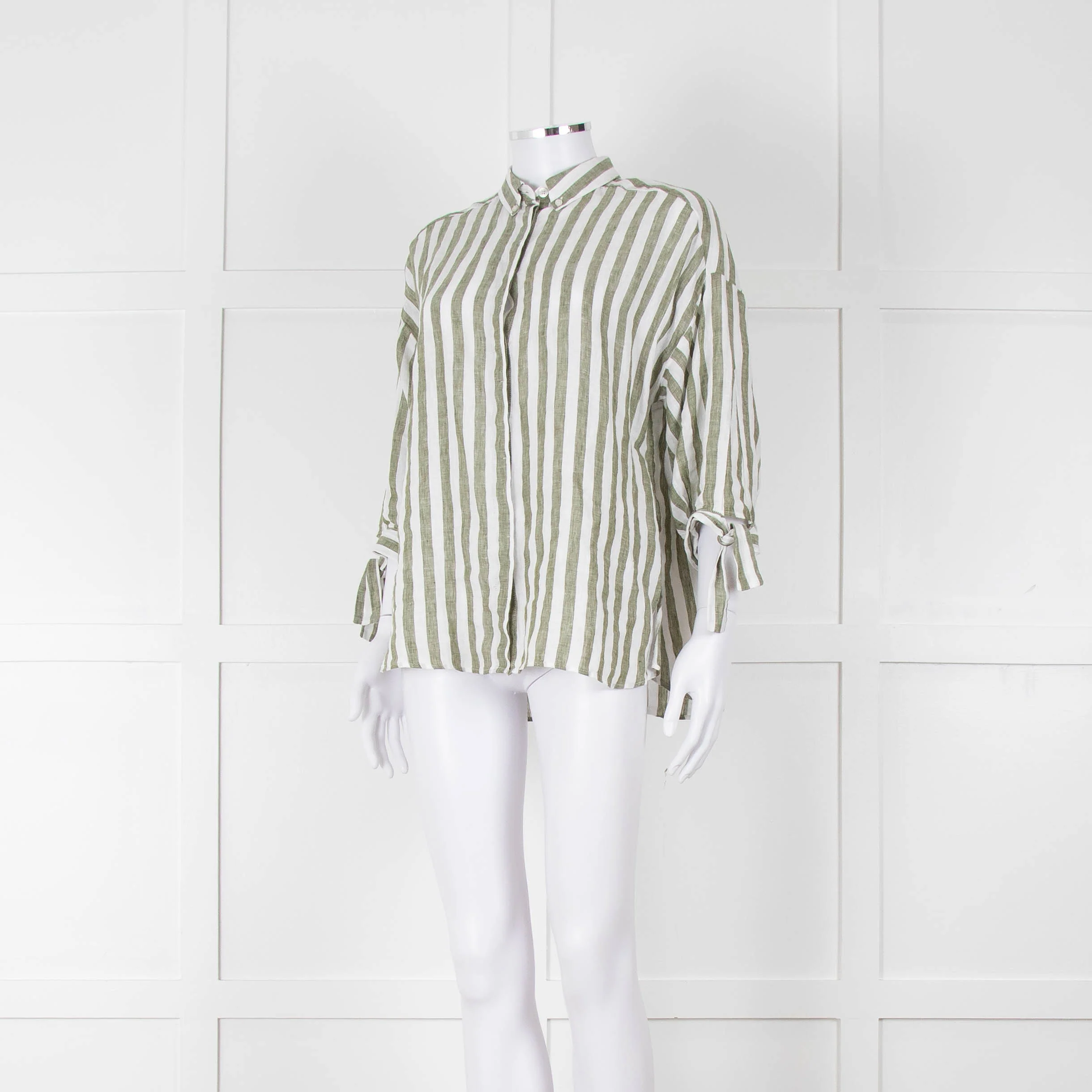 Riani Green and White Striped Linen Shirt - Image 8