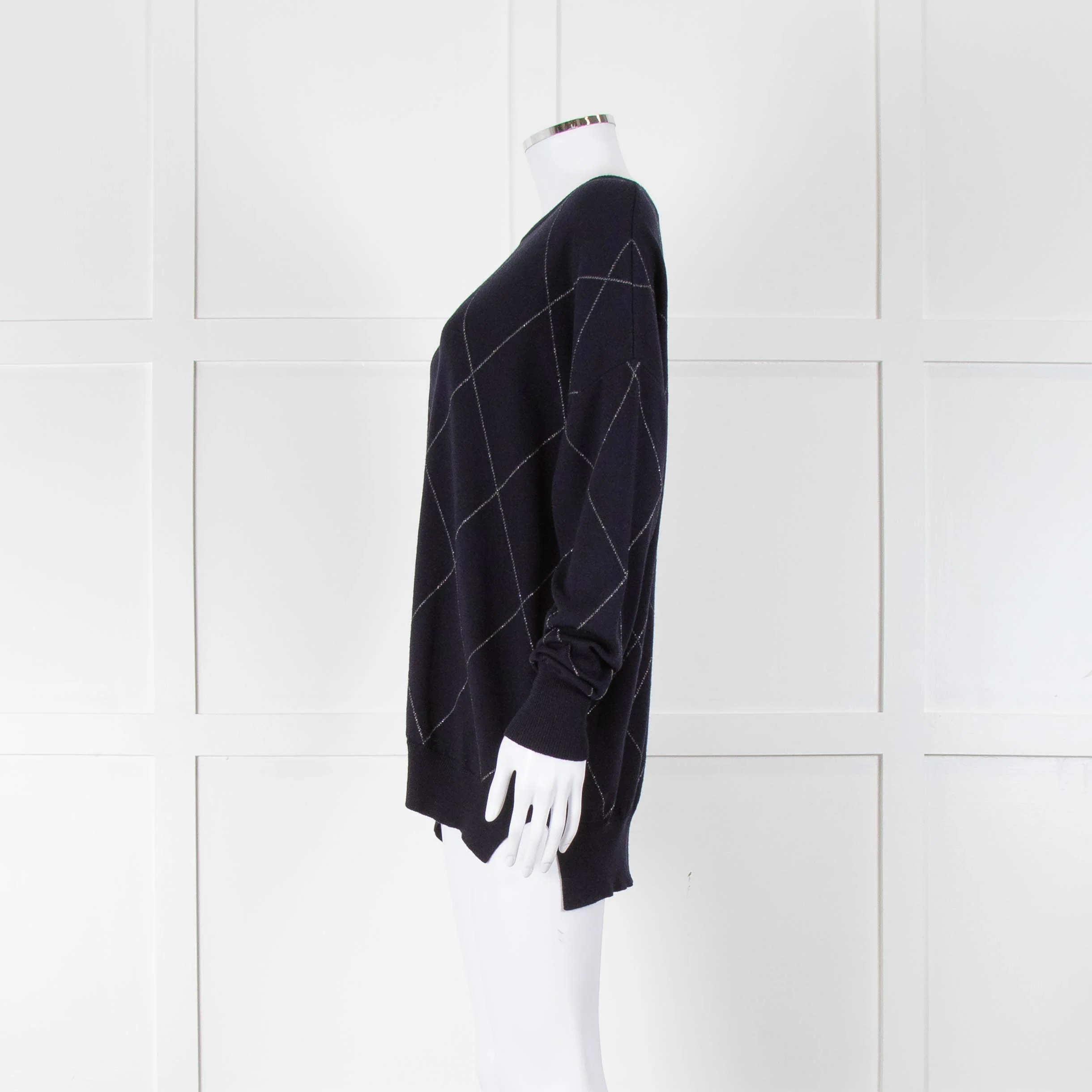 Riani Navy Argyle Silver Lurex Jumper - Image 7
