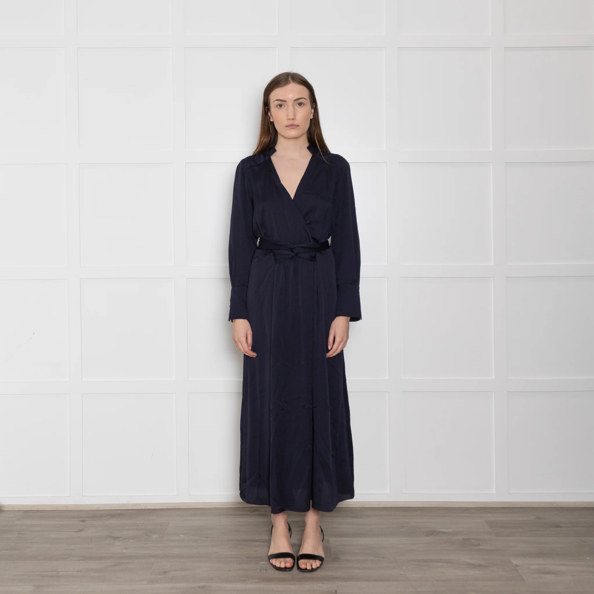 Riani Navy Drape Midi Dress with Tie Waist