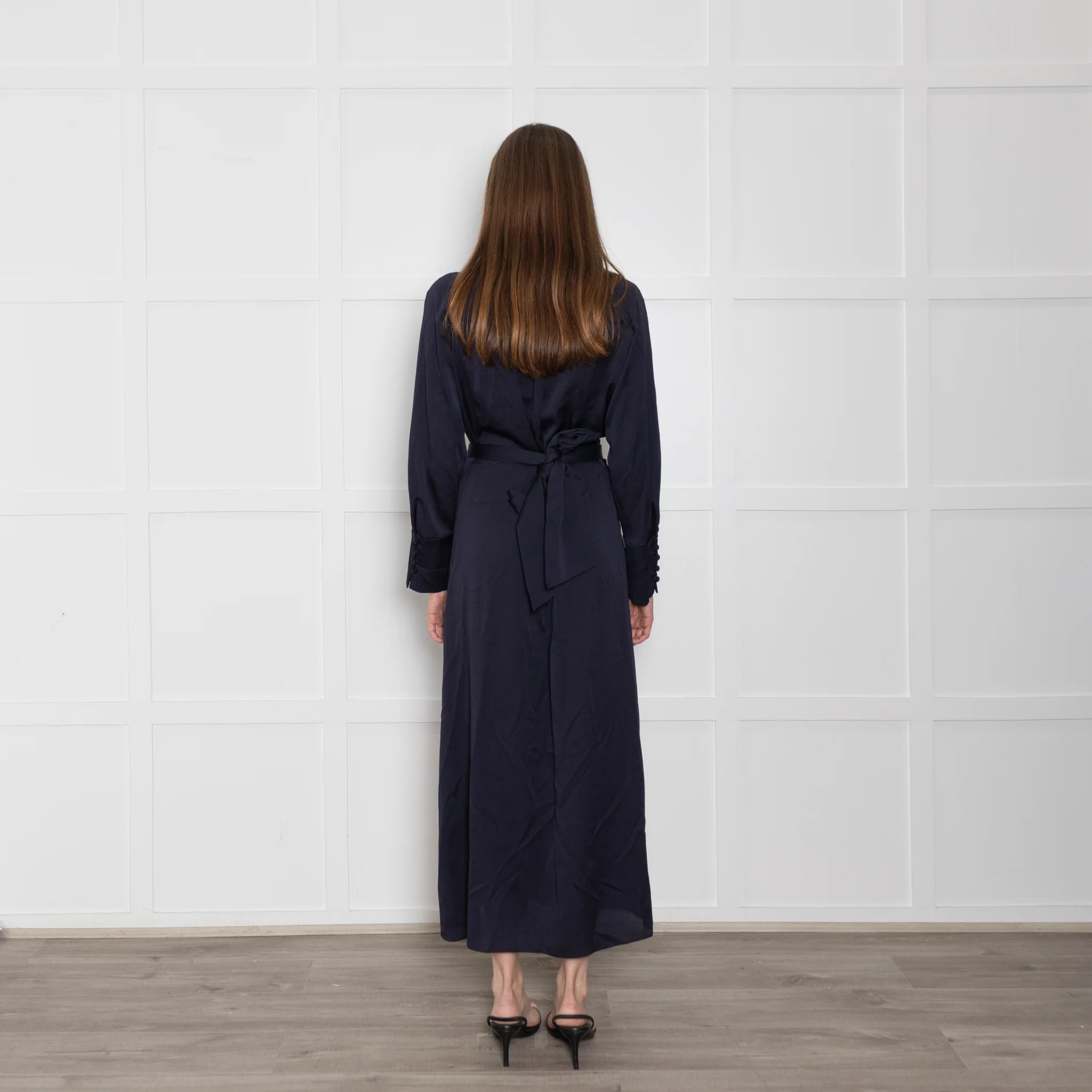 Riani Navy Drape Midi Dress with Tie Waist - Image 5