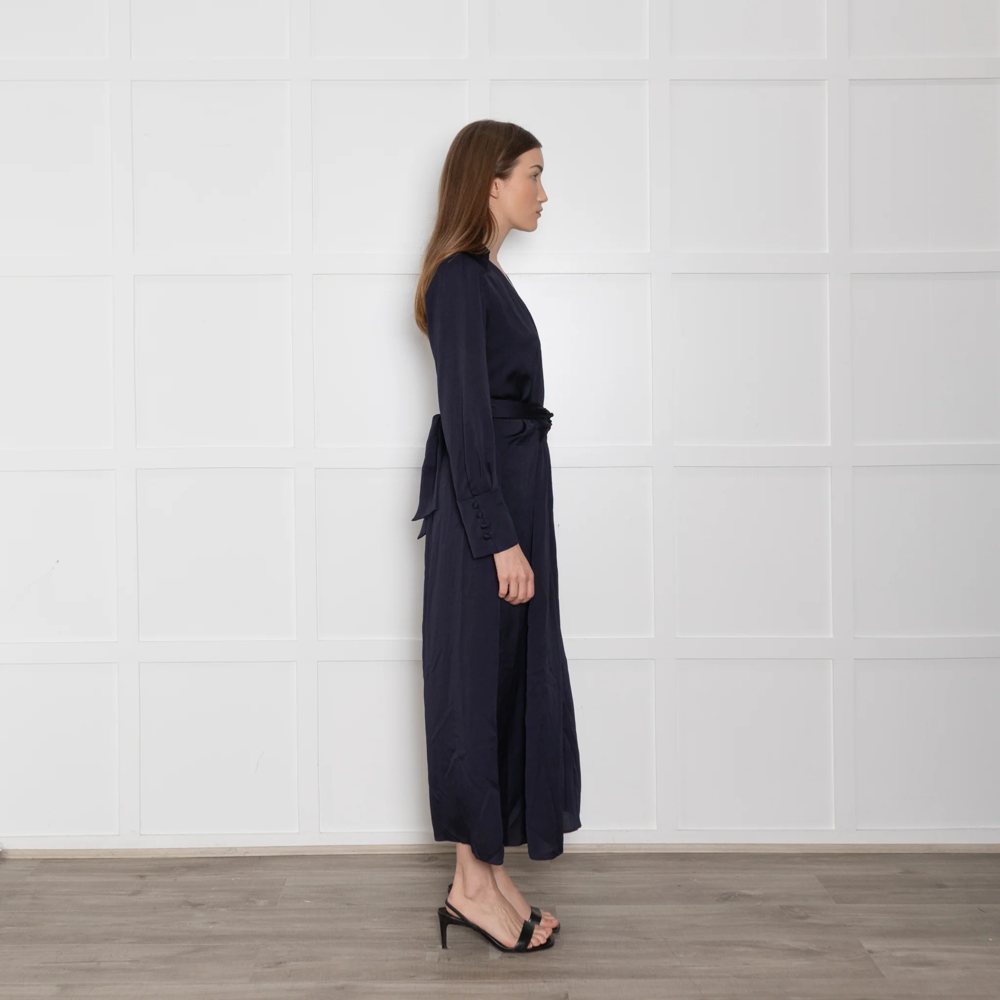 Riani Navy Drape Midi Dress with Tie Waist - Image 6
