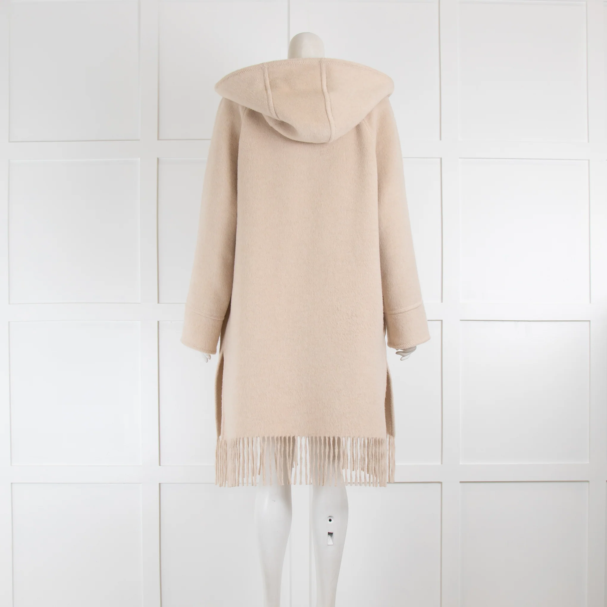 Riani Oatmeal Hooded Fringed Coat - Image 3