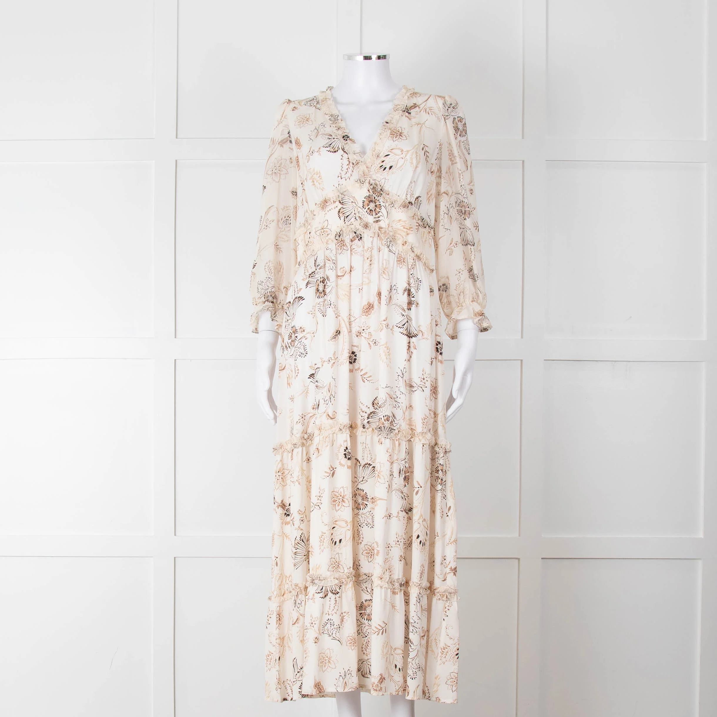 Riani Pale Floral Ruffle Neck And Tiered Maxi Dress - Image 2