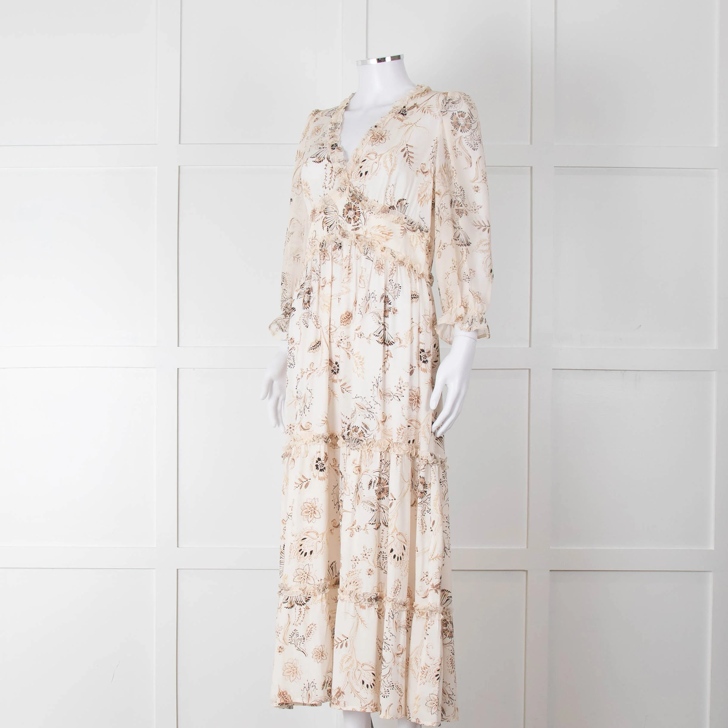 Riani Pale Floral Ruffle Neck And Tiered Maxi Dress - Image 9