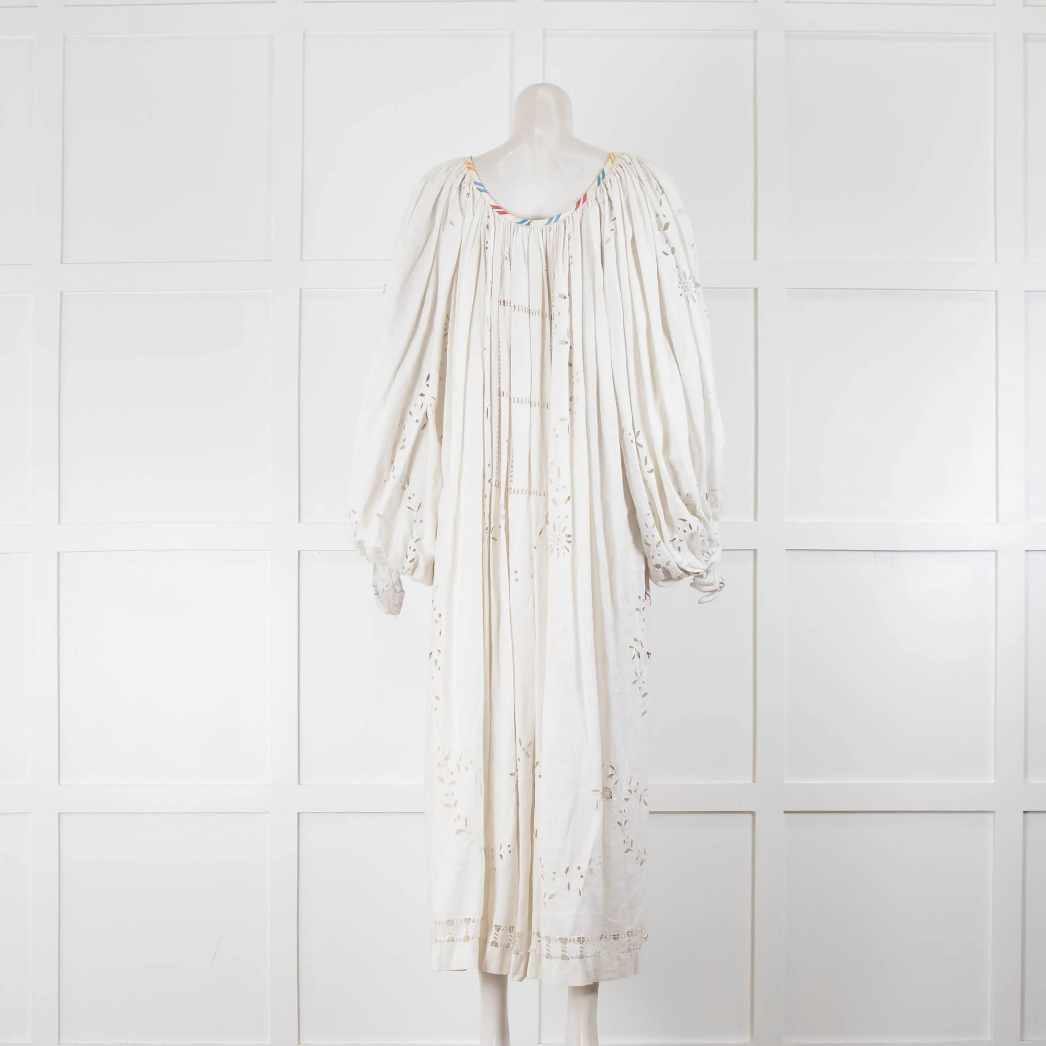 Rianna + Nina One of a Kind White Cotton, Floral & Lazer Cut Maxi Dress - Image 3