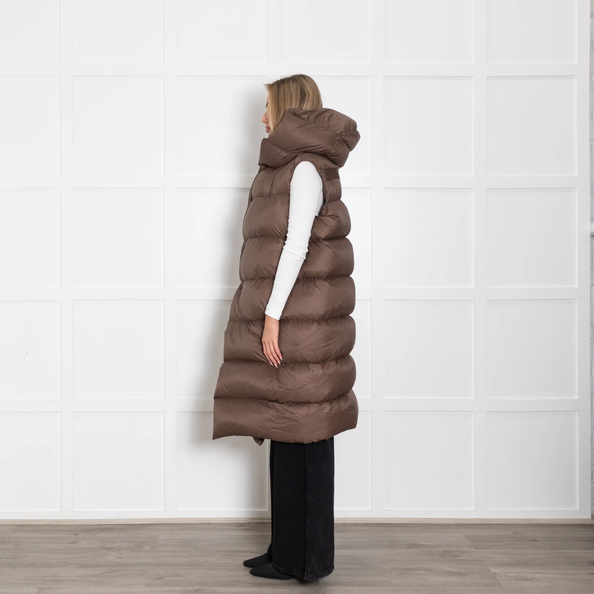 Rick Owens Brown Sleeveless Puffer Coat - Image 4