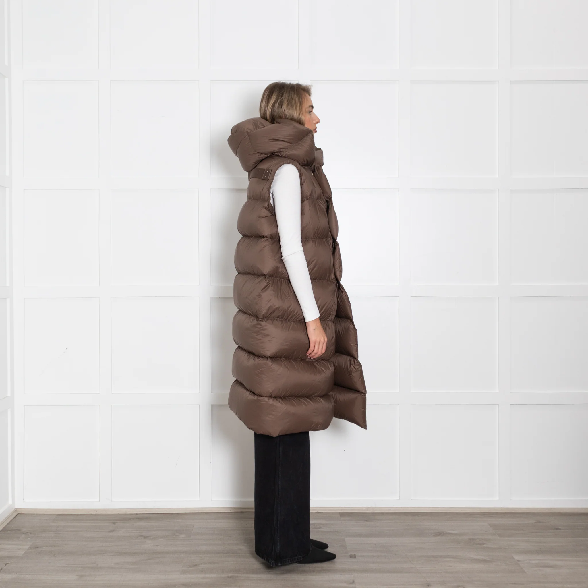 Rick Owens Brown Sleeveless Puffer Coat - Image 6