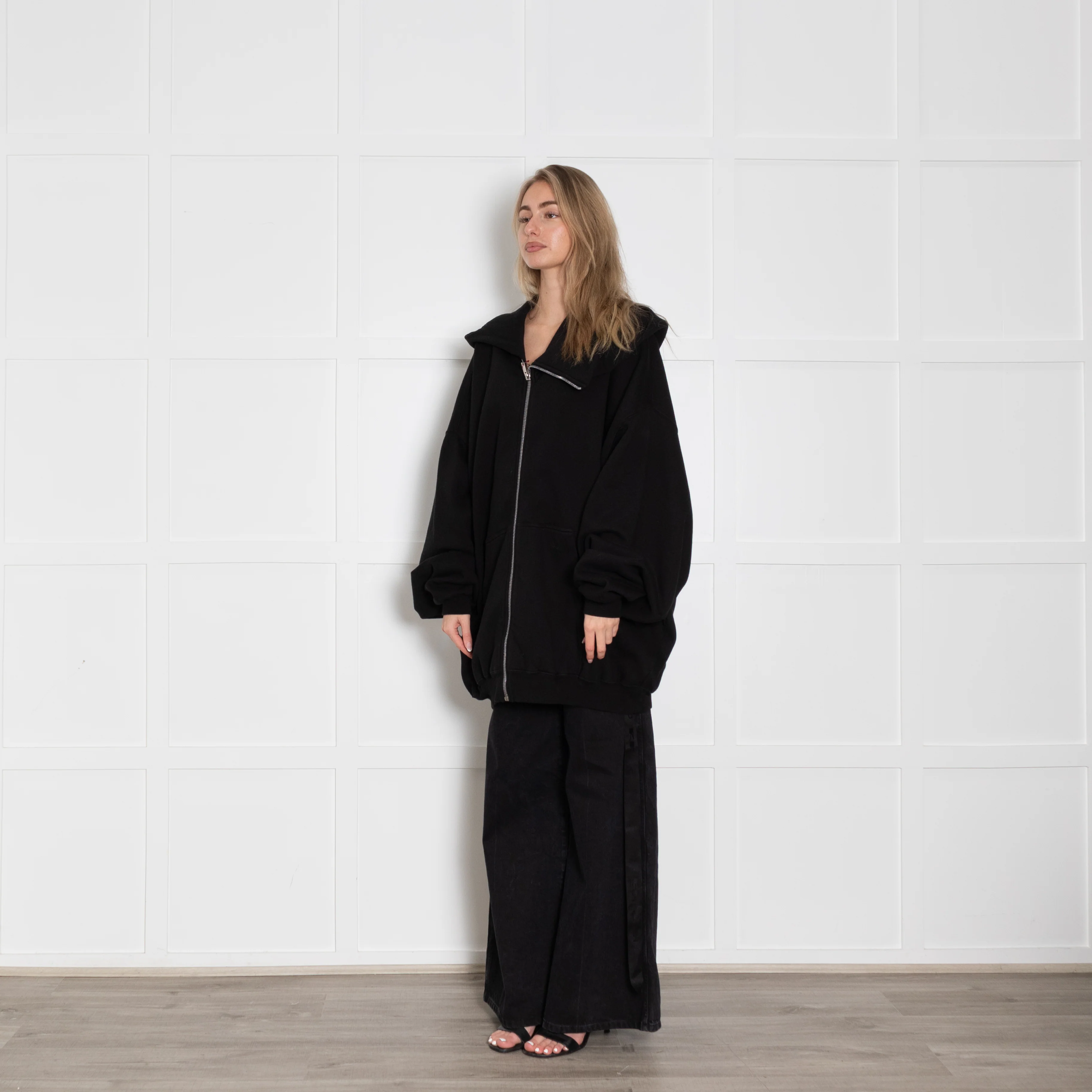 Rick Owens DArkshadow Megamountain Black Jersey Hooded Zip Top - Image 3