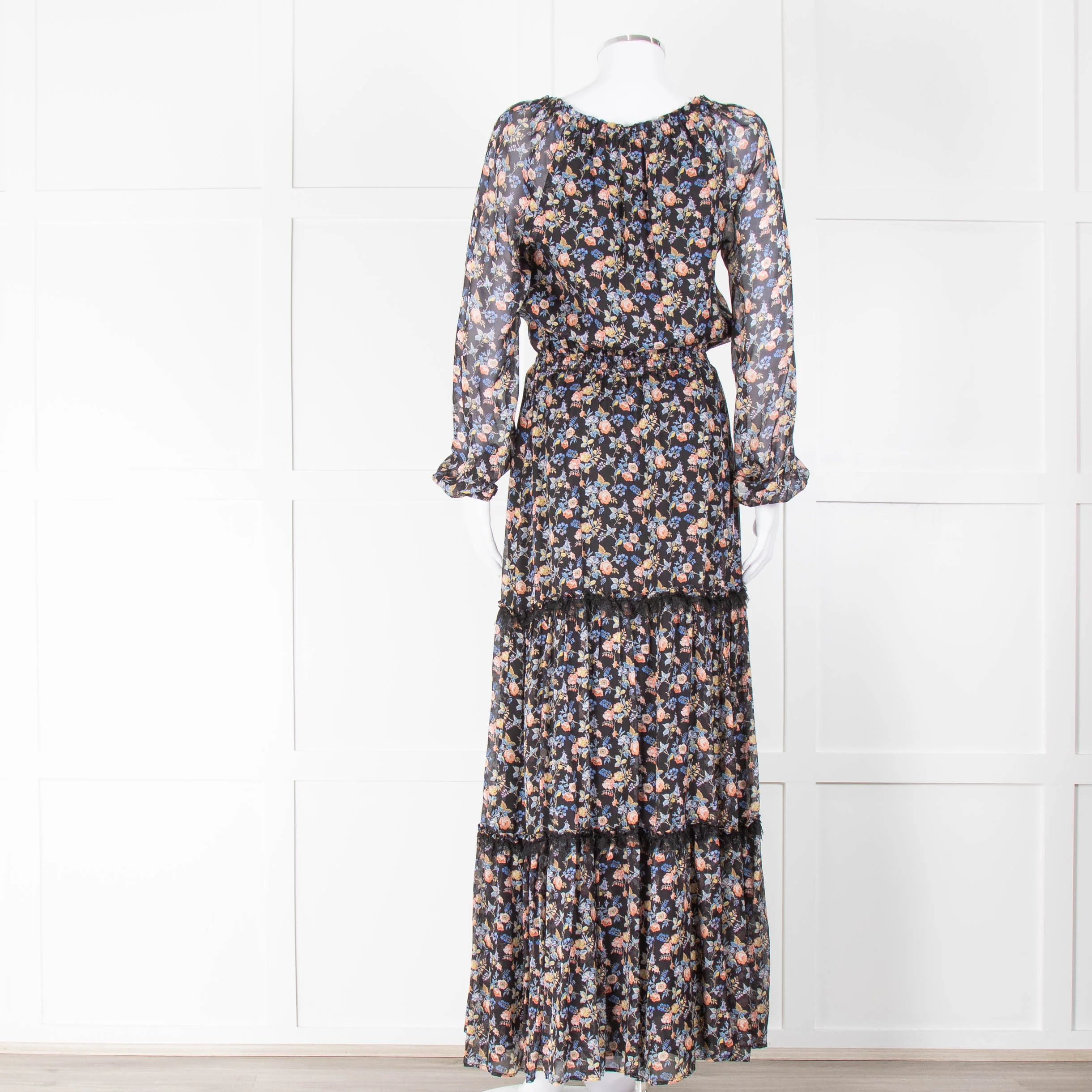 Ridley Black Floral Silk Long Sleeve Dress - Image 3