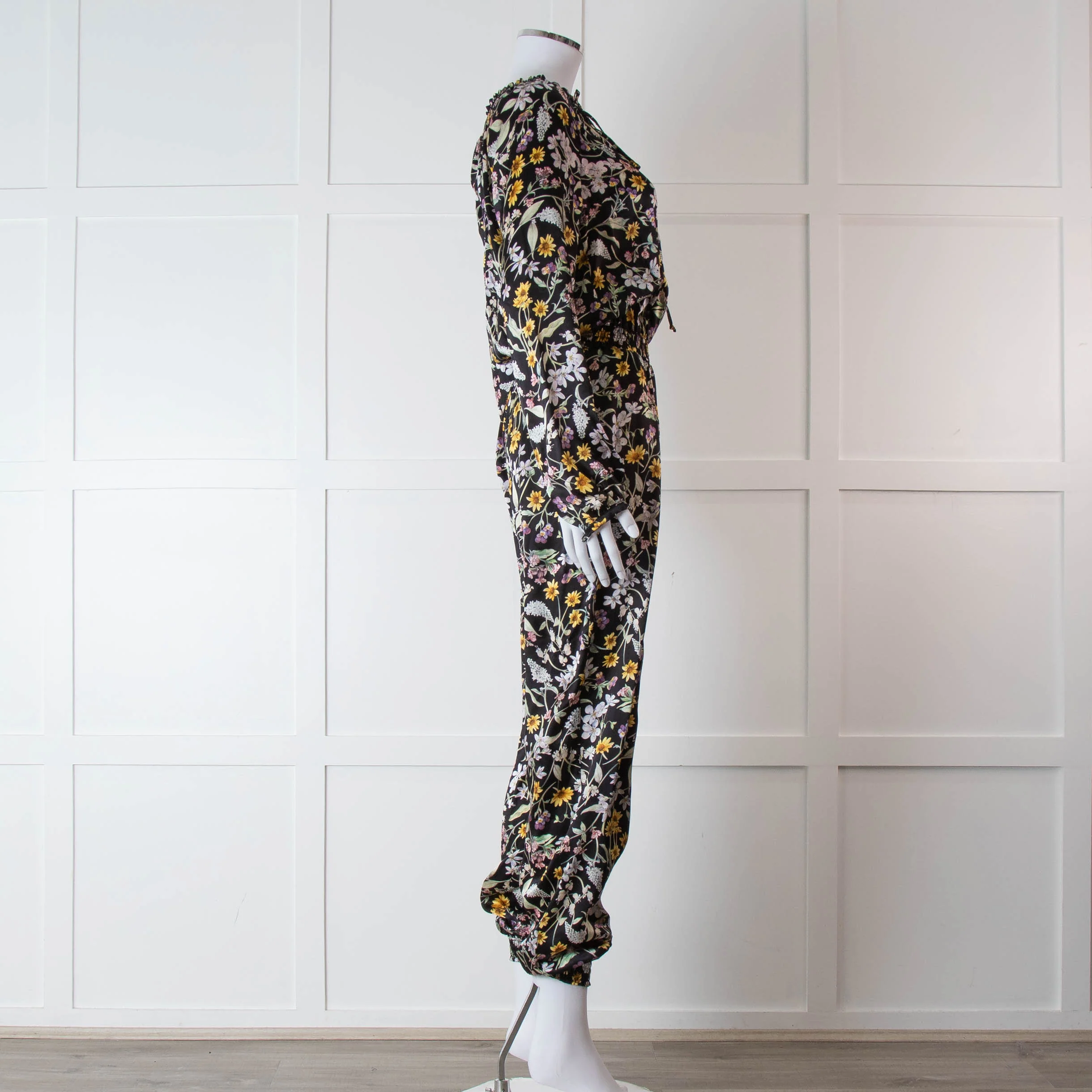 Ridley Black Multi Colour Floral Print Silk Jumpsuit - Image 3