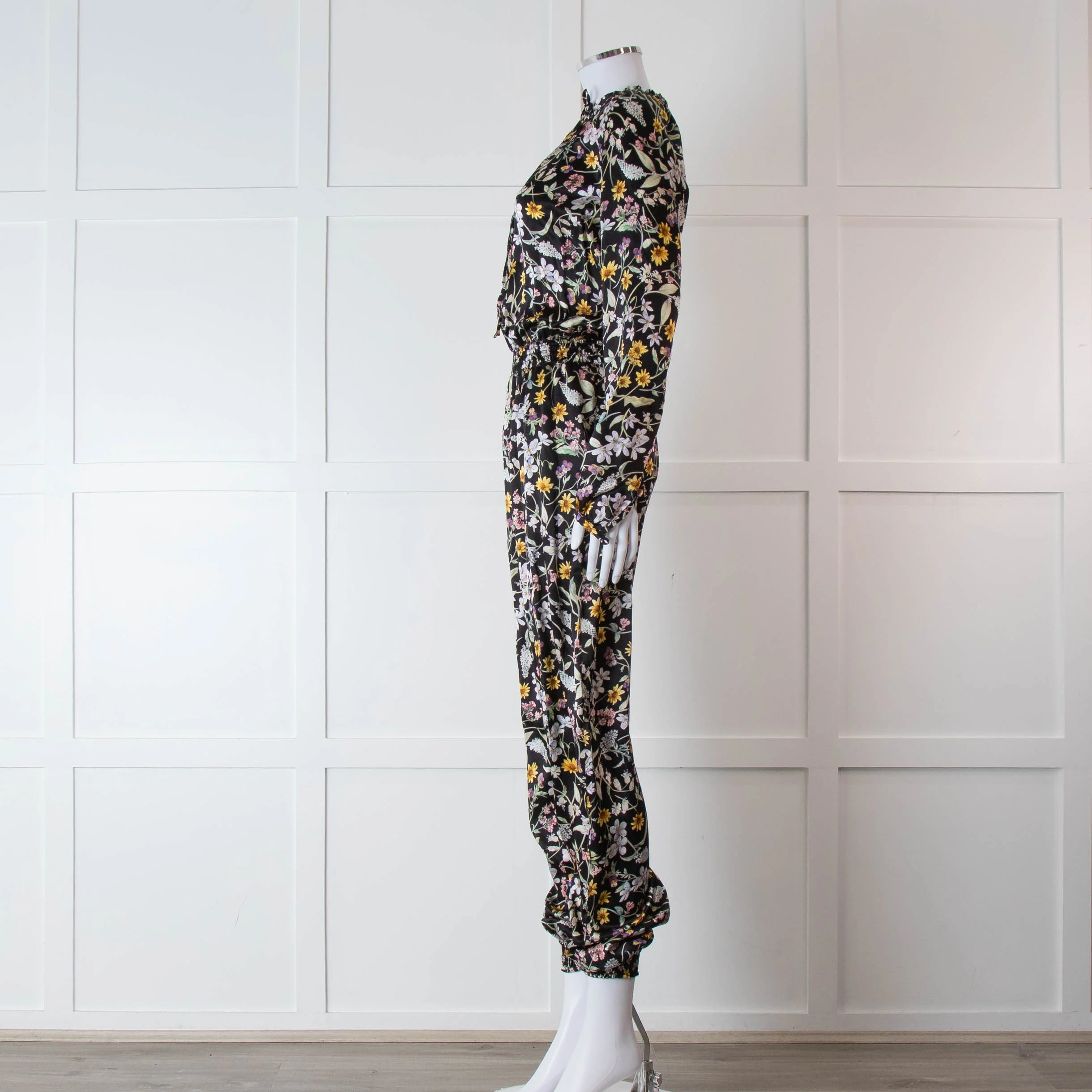 Ridley Black Multi Colour Floral Print Silk Jumpsuit - Image 7