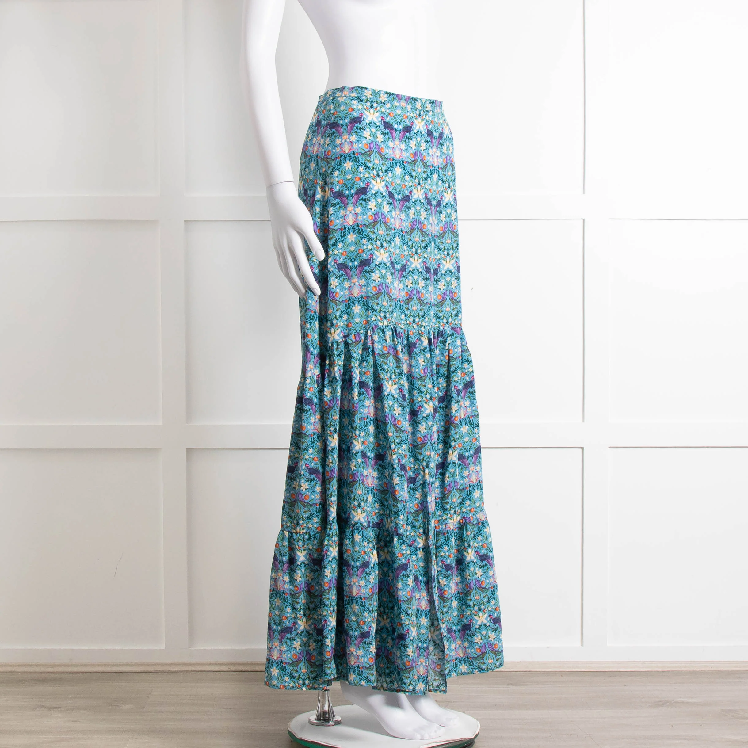 Ridley Blue Floral Silk Open Front Maxi Skirt - Image 2