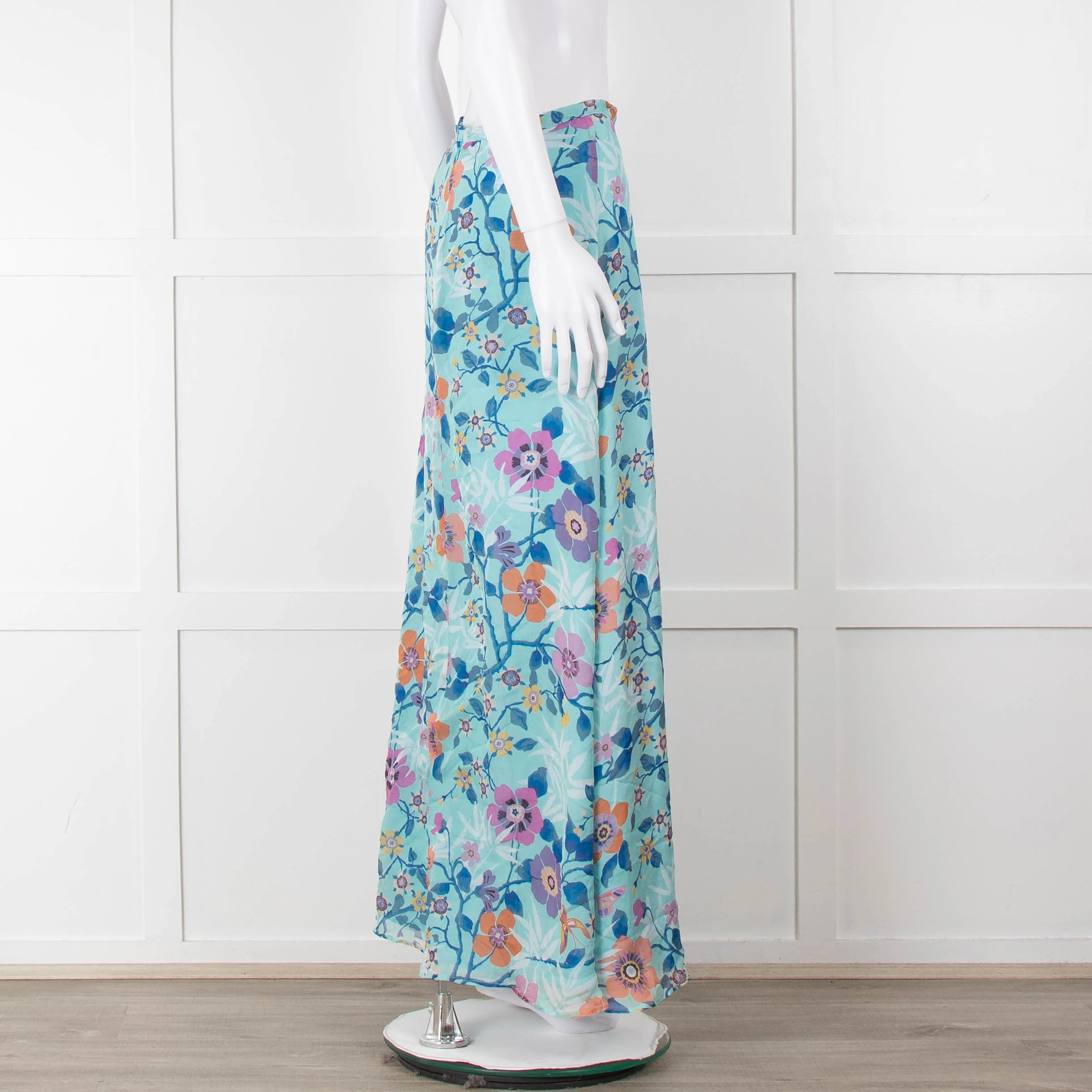 Ridley Blue Pink Floral Silk Maxi Skirt - Image 3