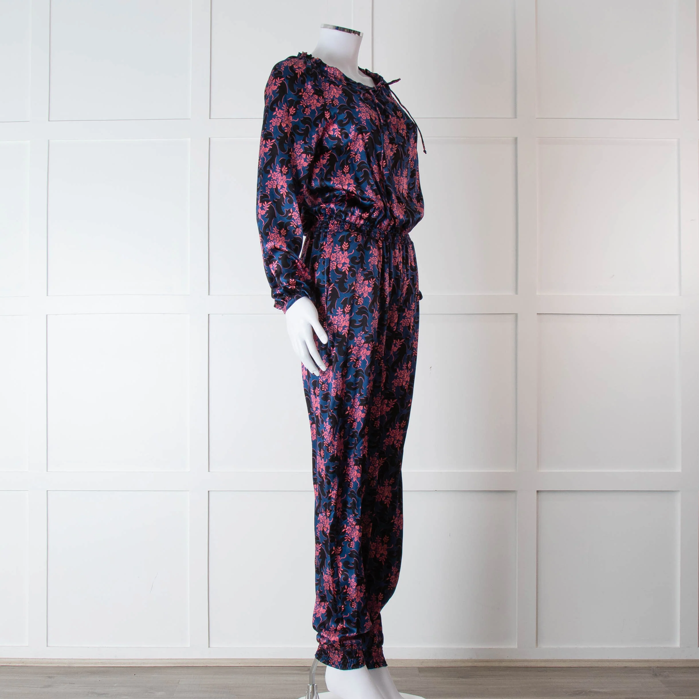Ridley Blue Pink Floral Silk Satin Jumpsuit - Image 2