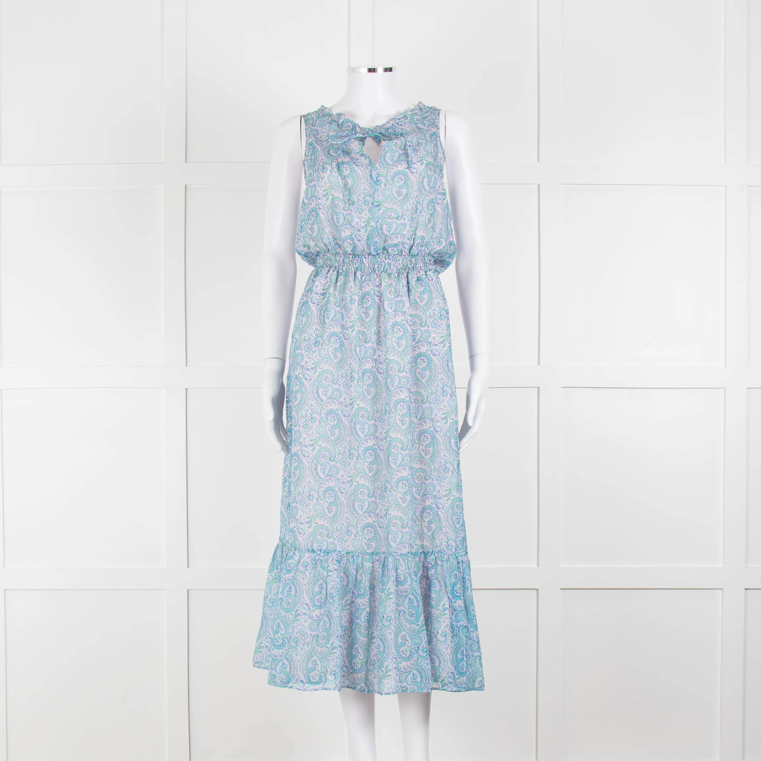 Ridley Blue Pink Paisley Silk Sleeveless Midi Dress
