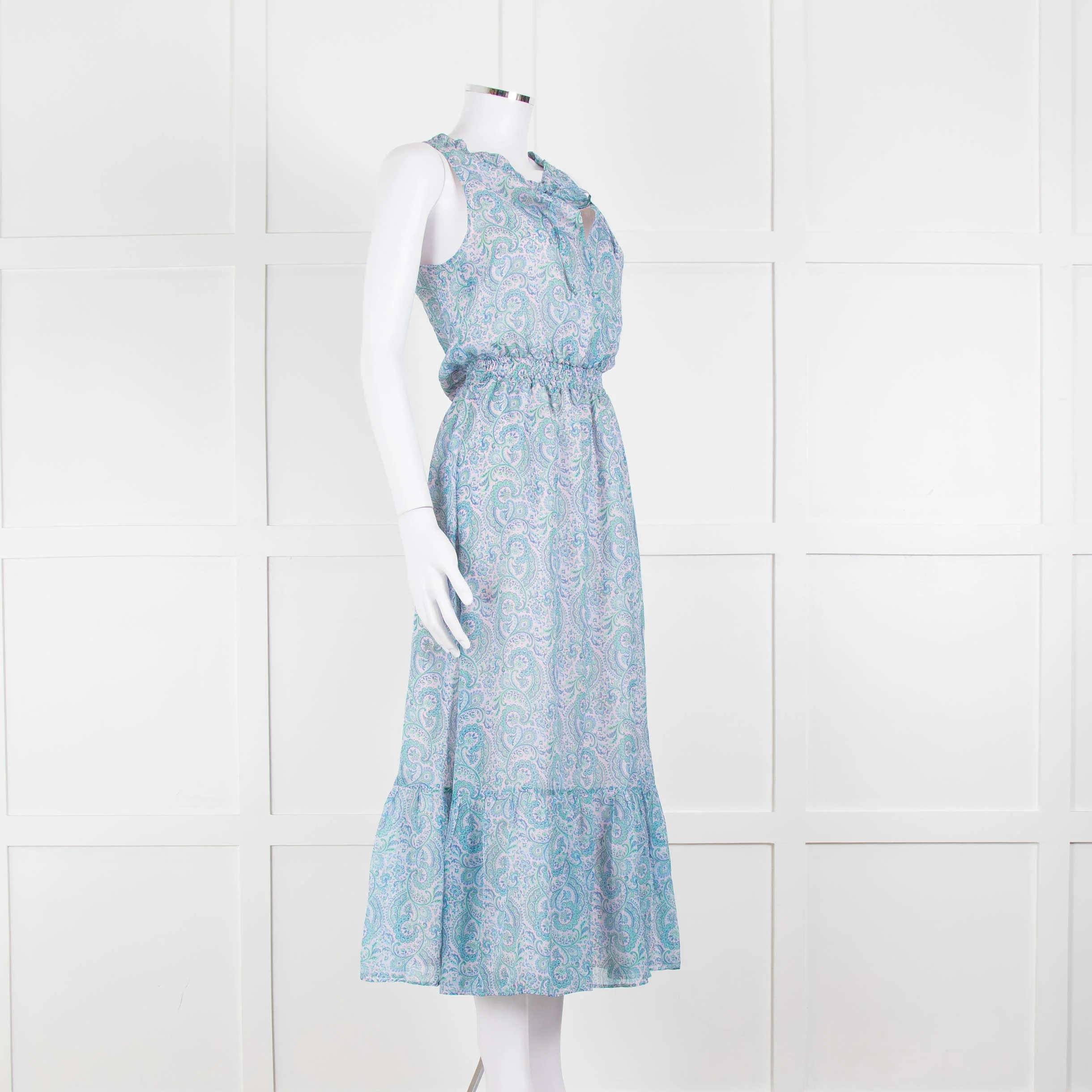 Ridley Blue Pink Paisley Silk Sleeveless Midi Dress - Image 2