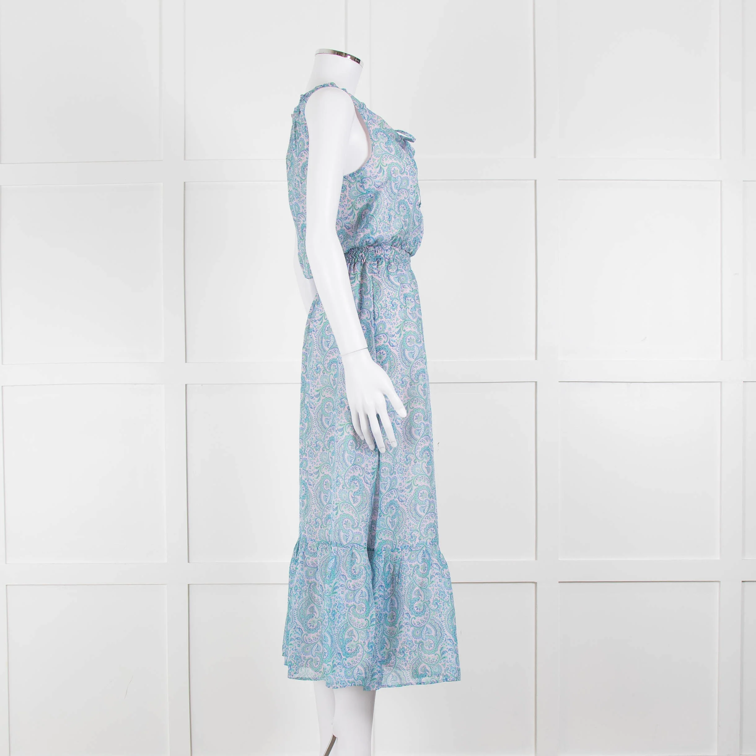 Ridley Blue Pink Paisley Silk Sleeveless Midi Dress - Image 3