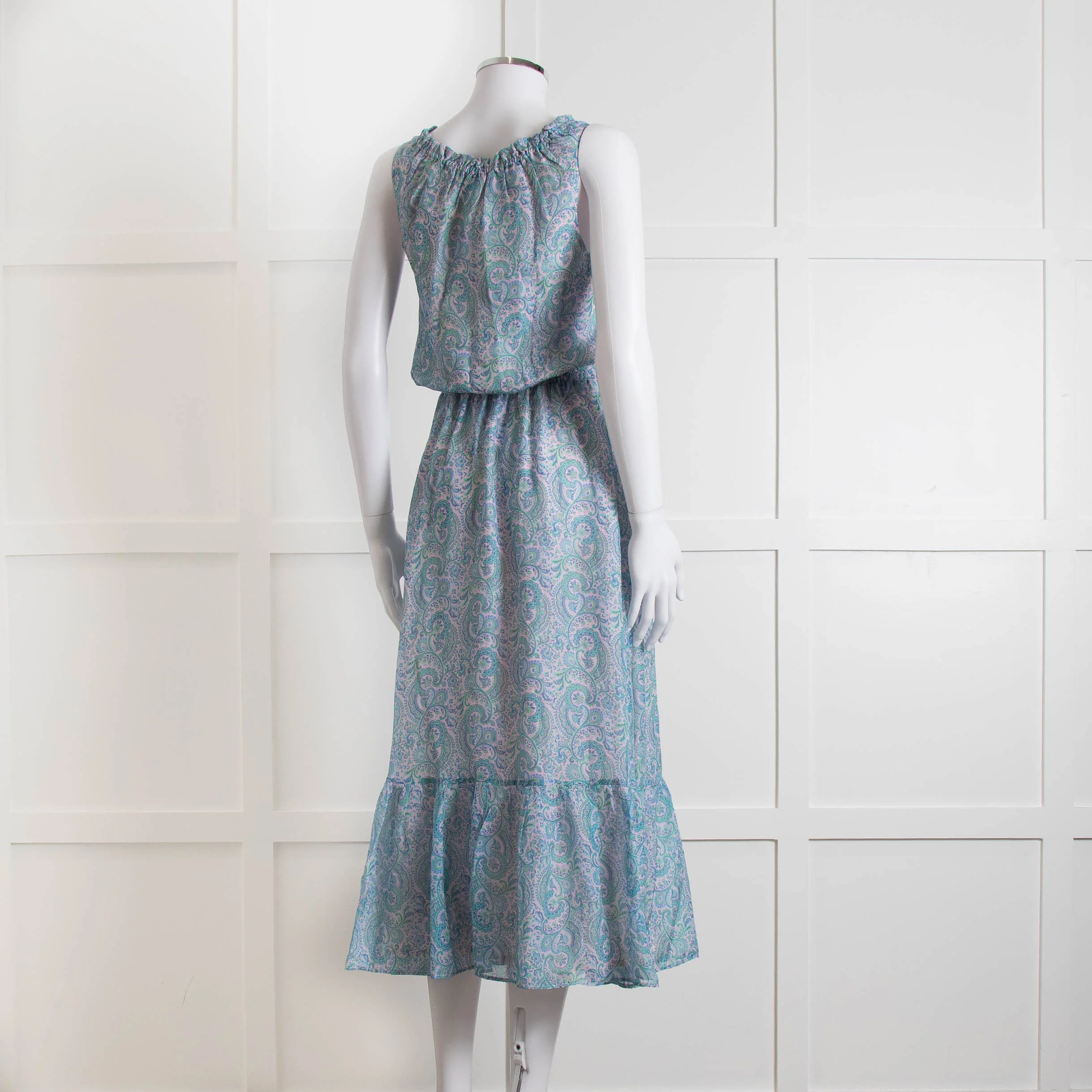 Ridley Blue Pink Paisley Silk Sleeveless Midi Dress - Image 4