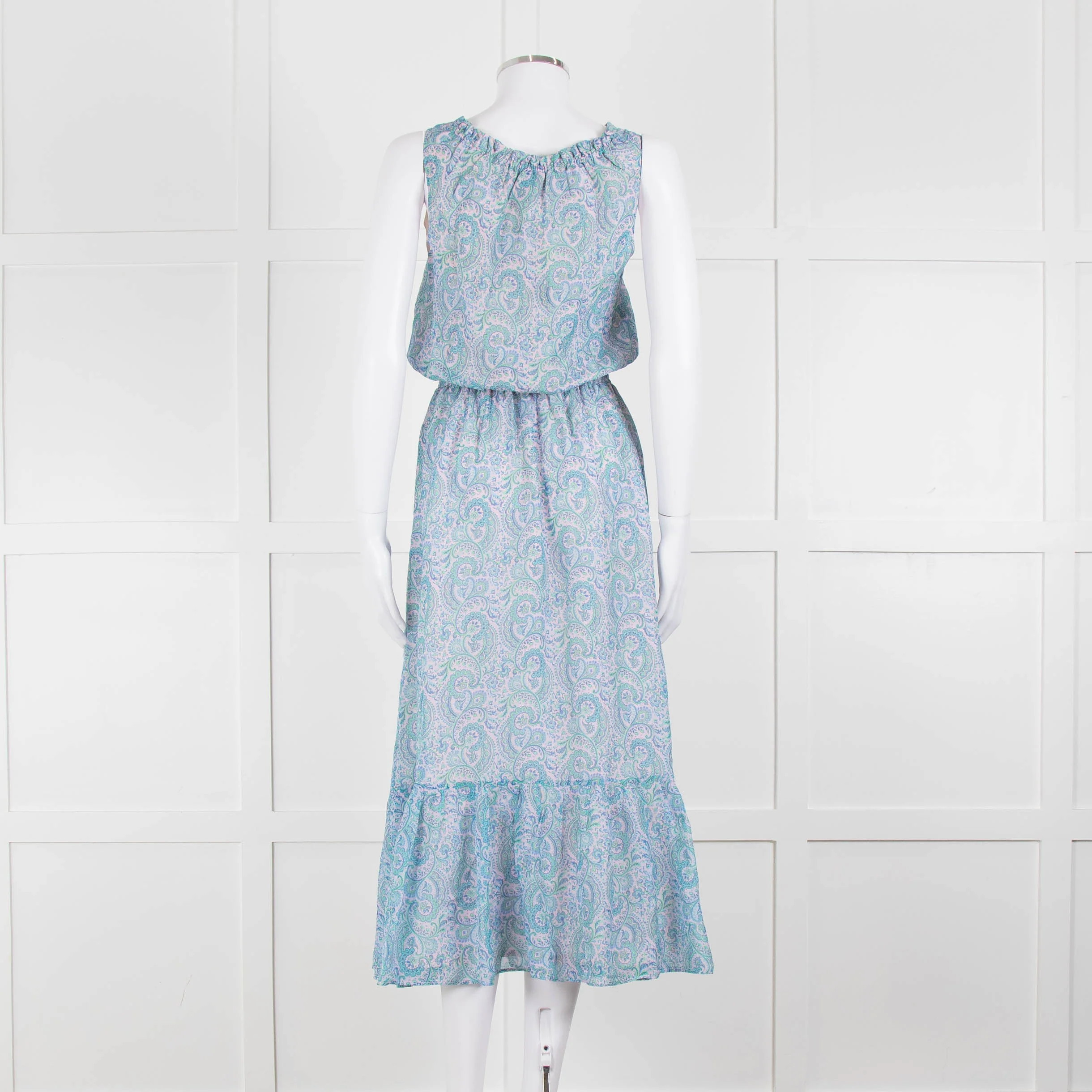 Ridley Blue Pink Paisley Silk Sleeveless Midi Dress - Image 5