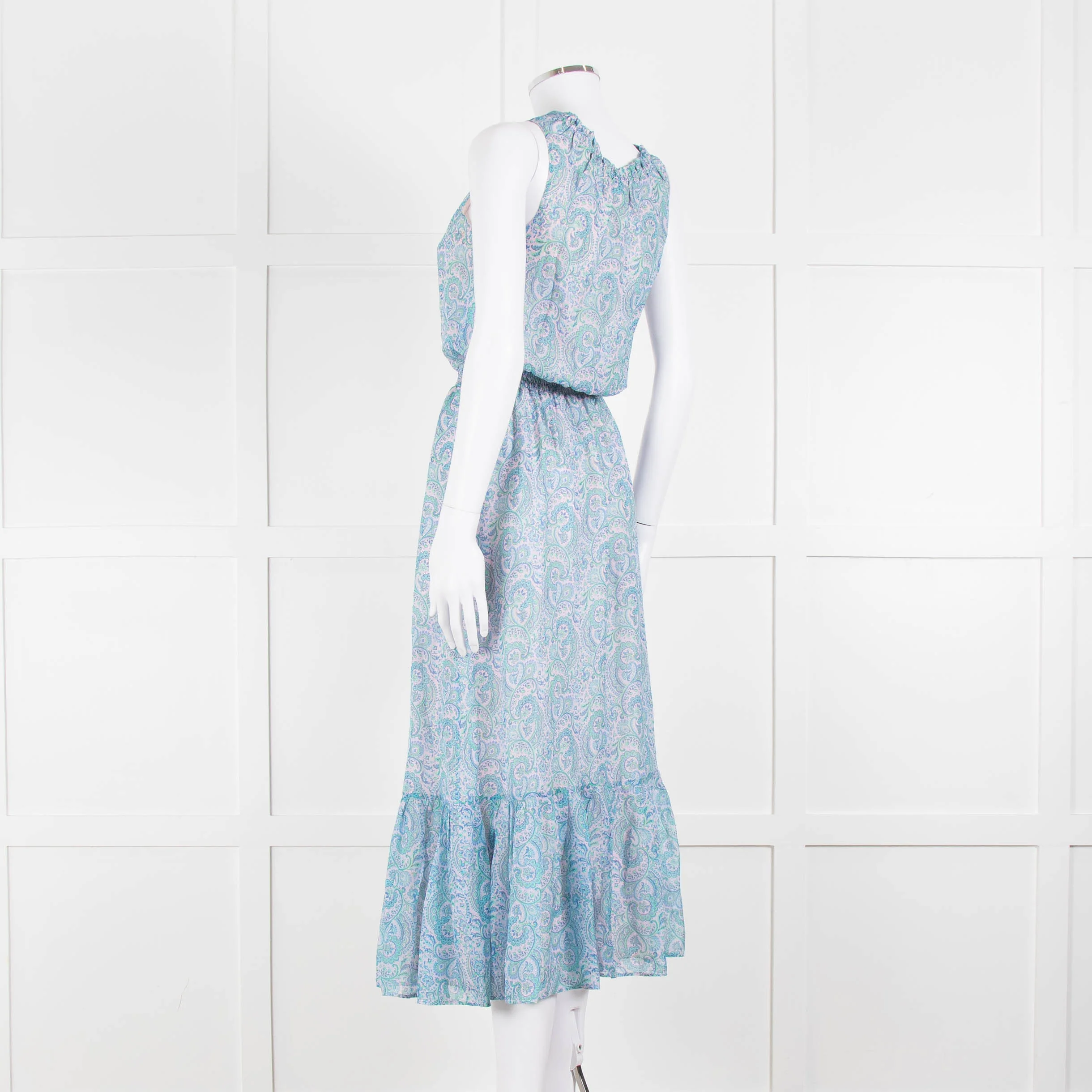 Ridley Blue Pink Paisley Silk Sleeveless Midi Dress - Image 6