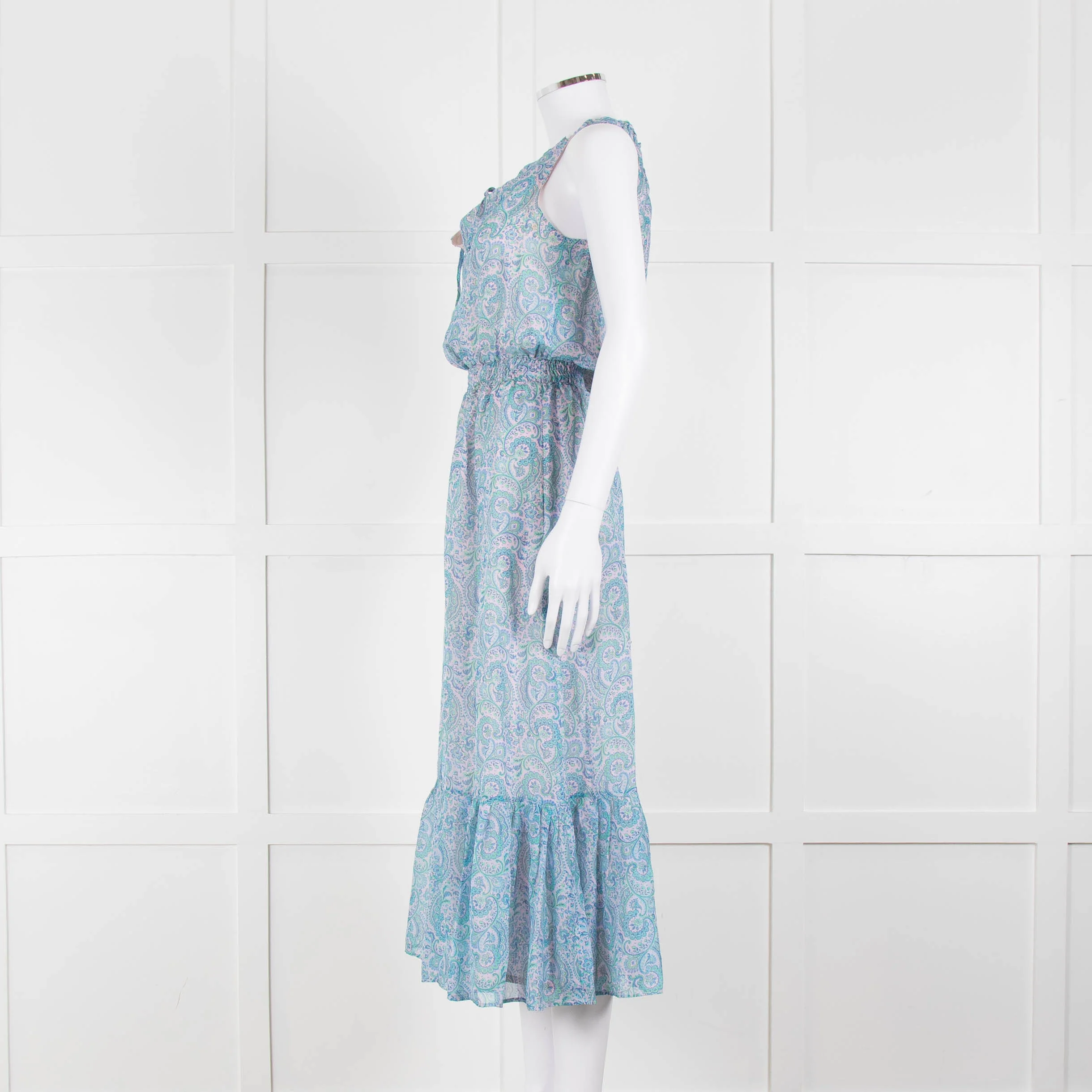 Ridley Blue Pink Paisley Silk Sleeveless Midi Dress - Image 7