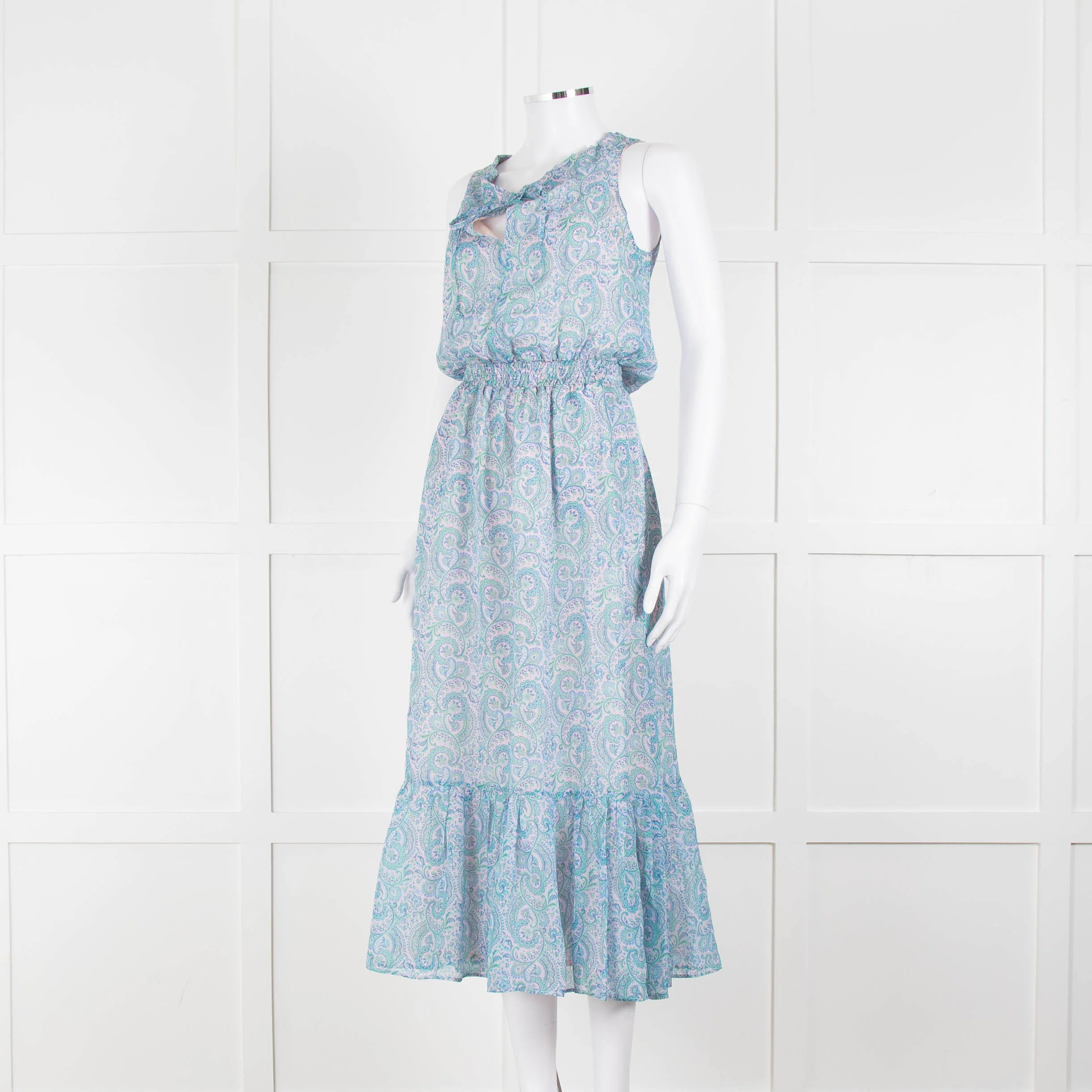 Ridley Blue Pink Paisley Silk Sleeveless Midi Dress - Image 8