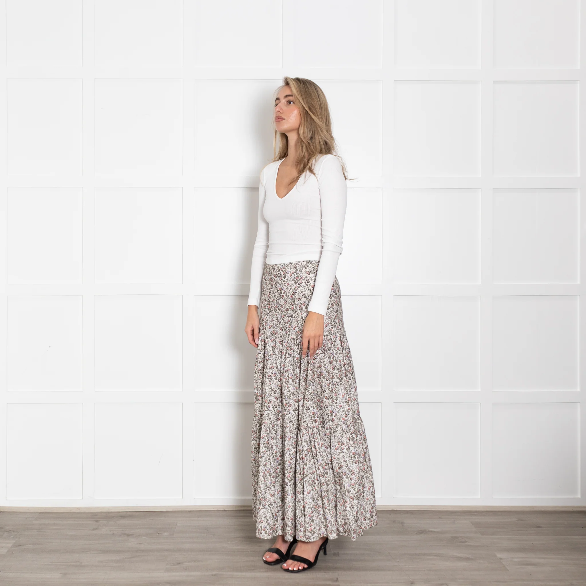 Ridley Cream Floral Corduroy Maxi Skirt - Image 3