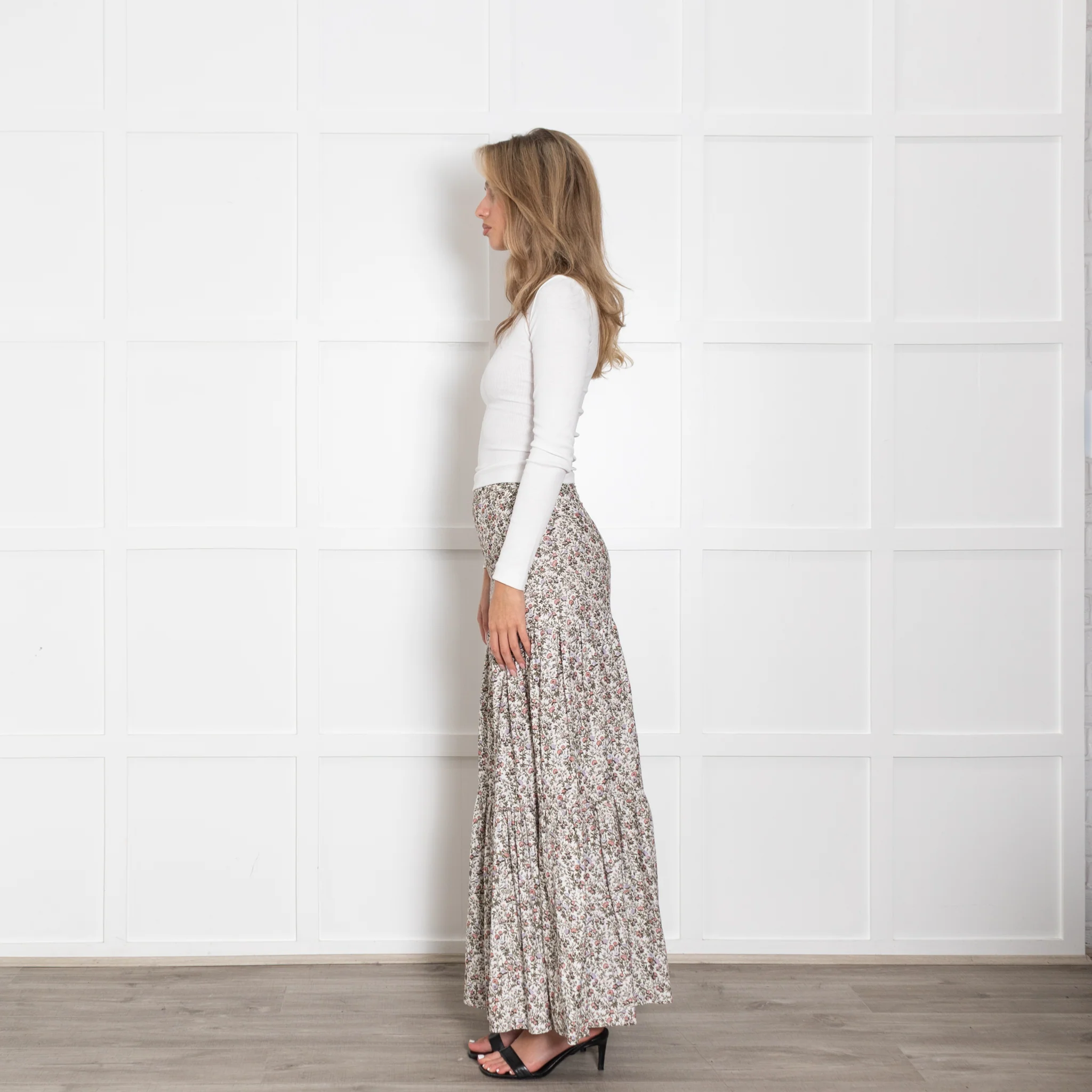 Ridley Cream Floral Corduroy Maxi Skirt - Image 4