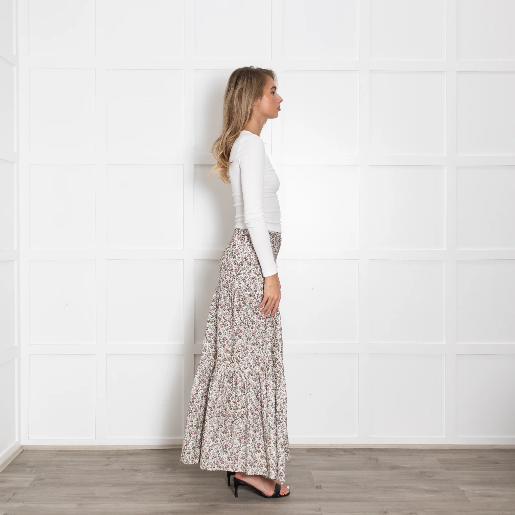 Ridley Cream Floral Corduroy Maxi Skirt - Image 6