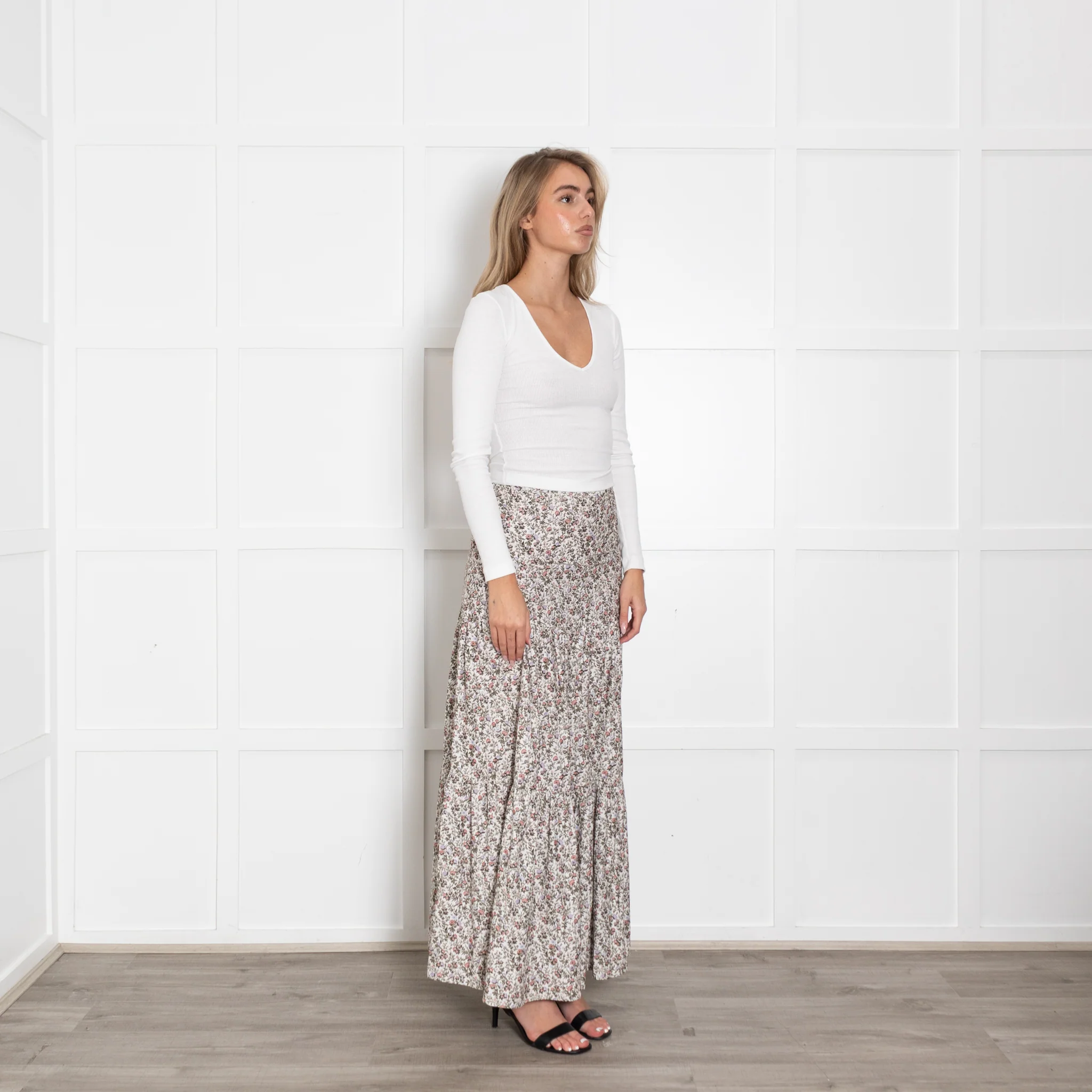 Ridley Cream Floral Corduroy Maxi Skirt - Image 7