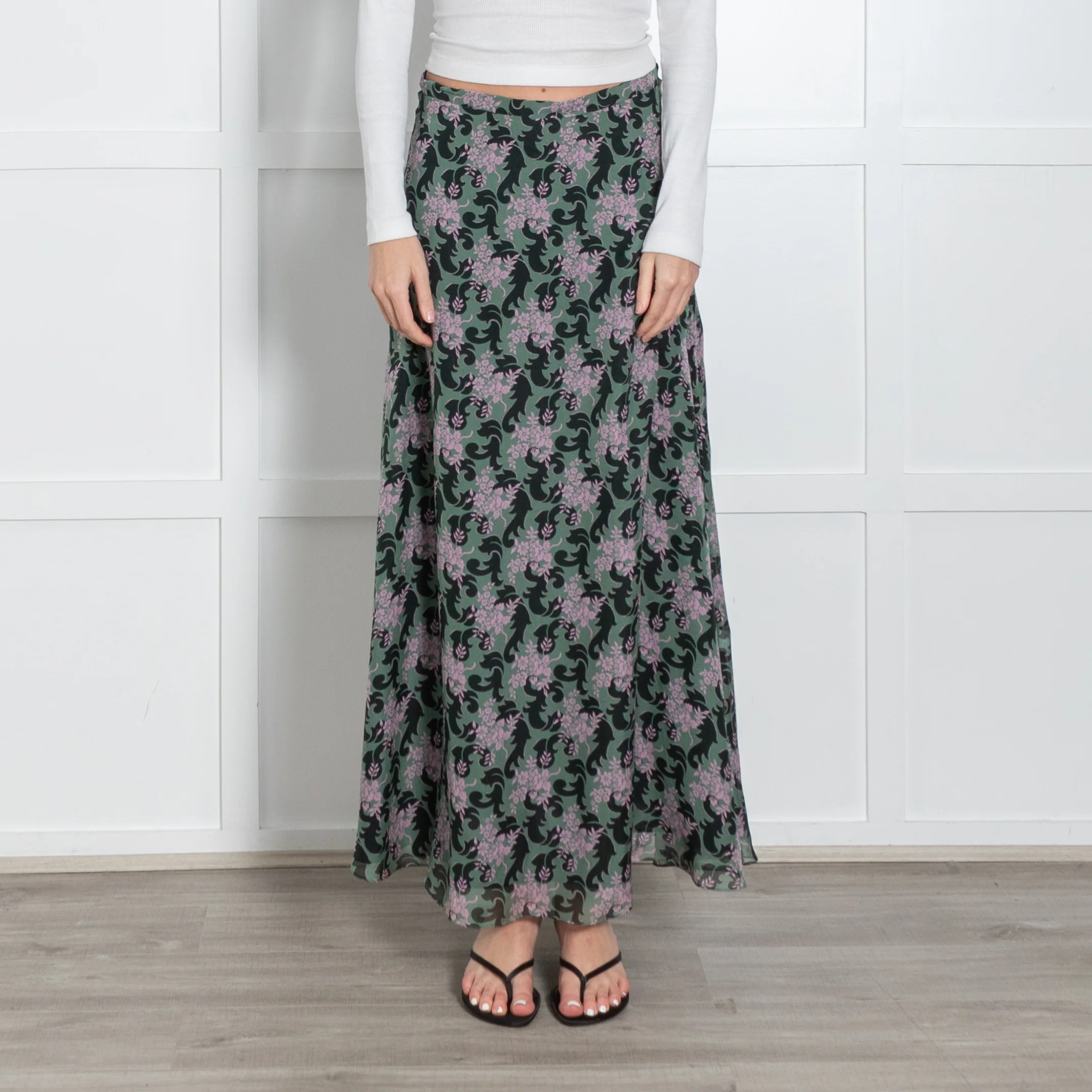 Ridley Green Black Pink Floral Skirt - Image 2