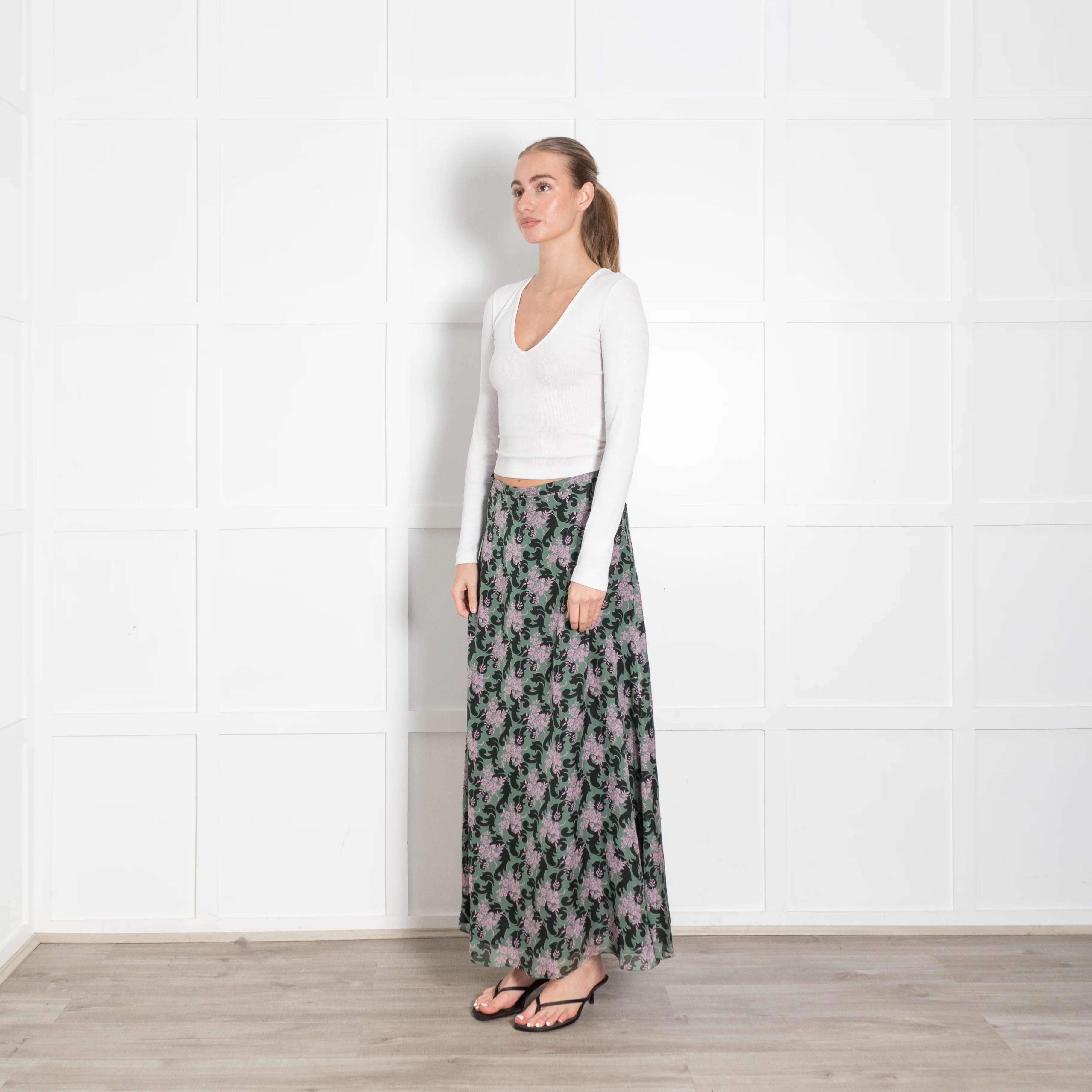 Ridley Green Black Pink Floral Skirt - Image 3