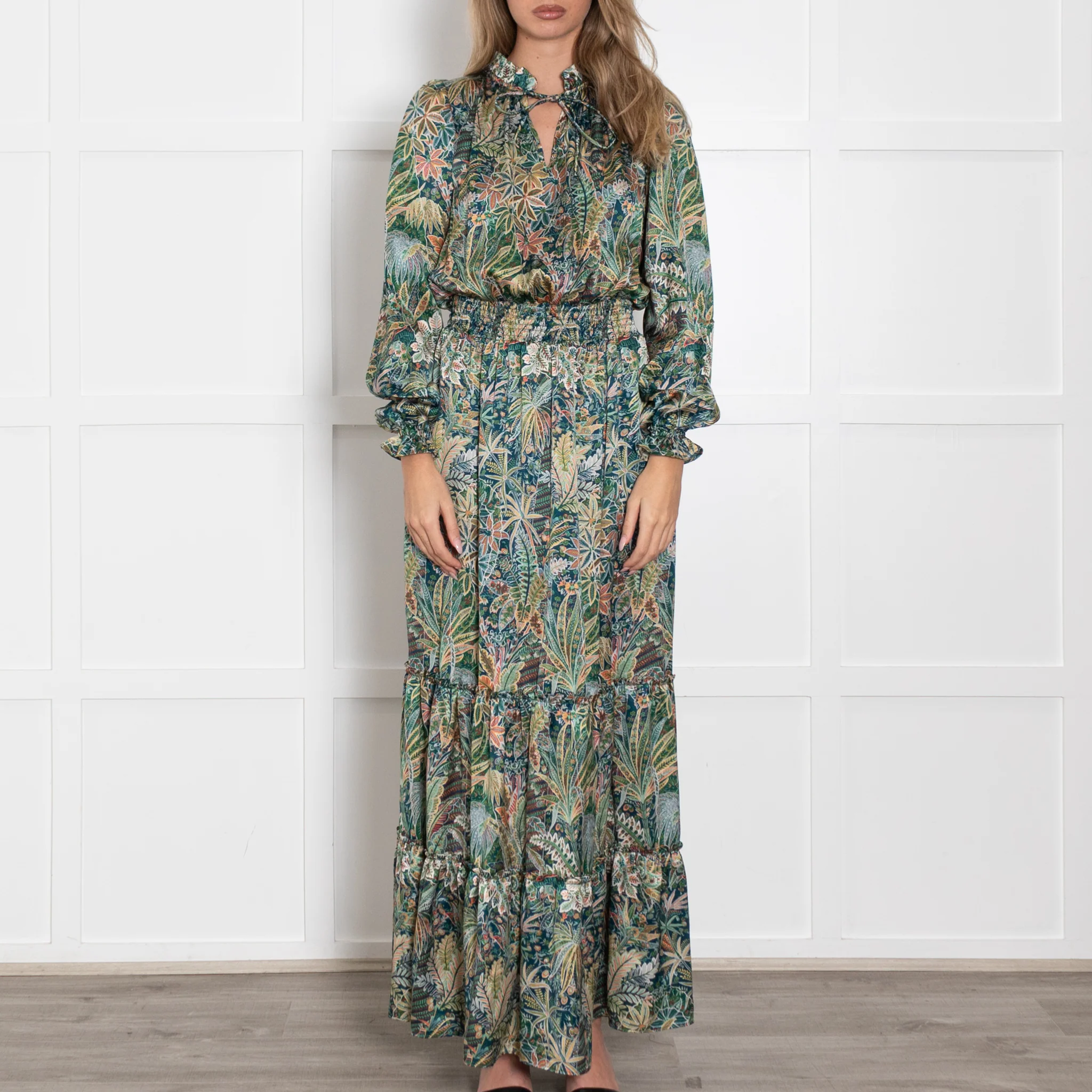 Ridley Green Orange Detail Floral Silk Maxi Dress - Image 2