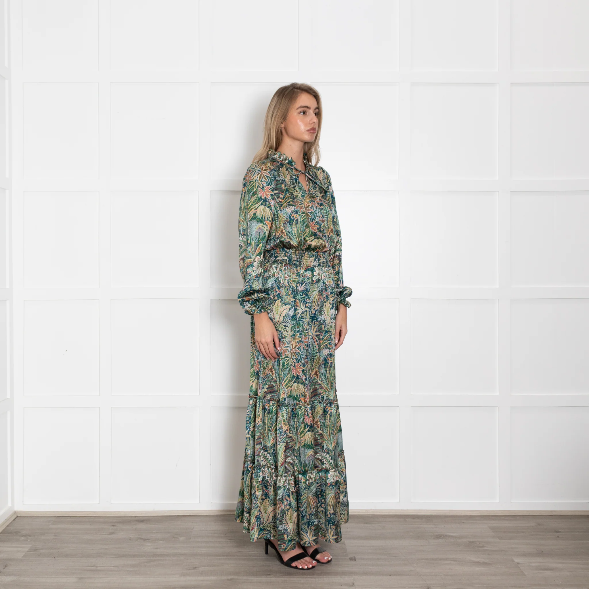 Ridley Green Orange Detail Floral Silk Maxi Dress - Image 7