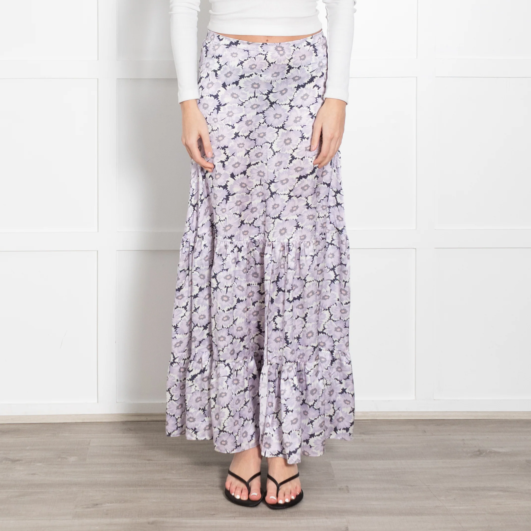 Ridley Lilac Black Floral Silk Maxi Skirt - Image 2