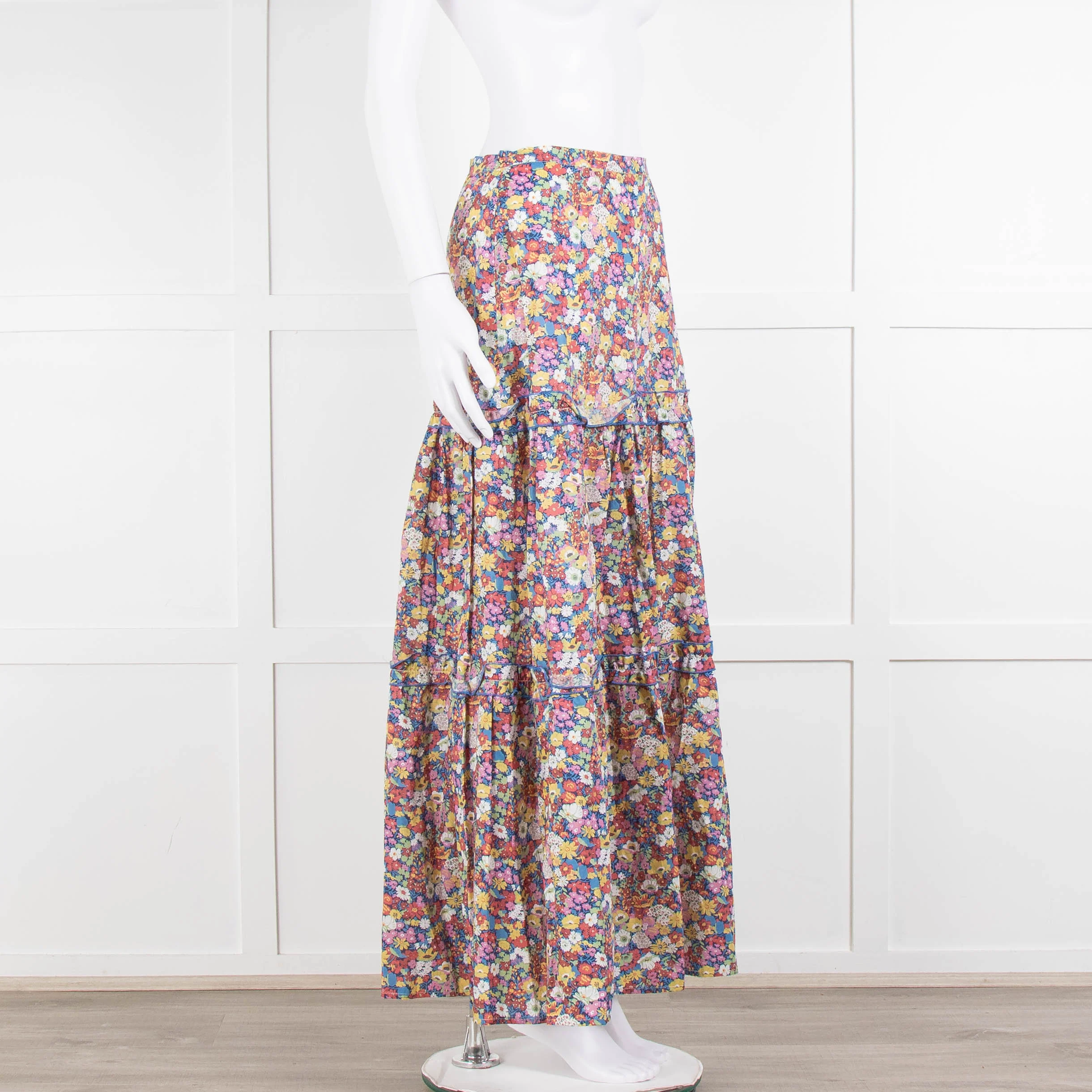 Ridley Multicolour Floral Cotton Tiered Maxi Skirt - Image 2