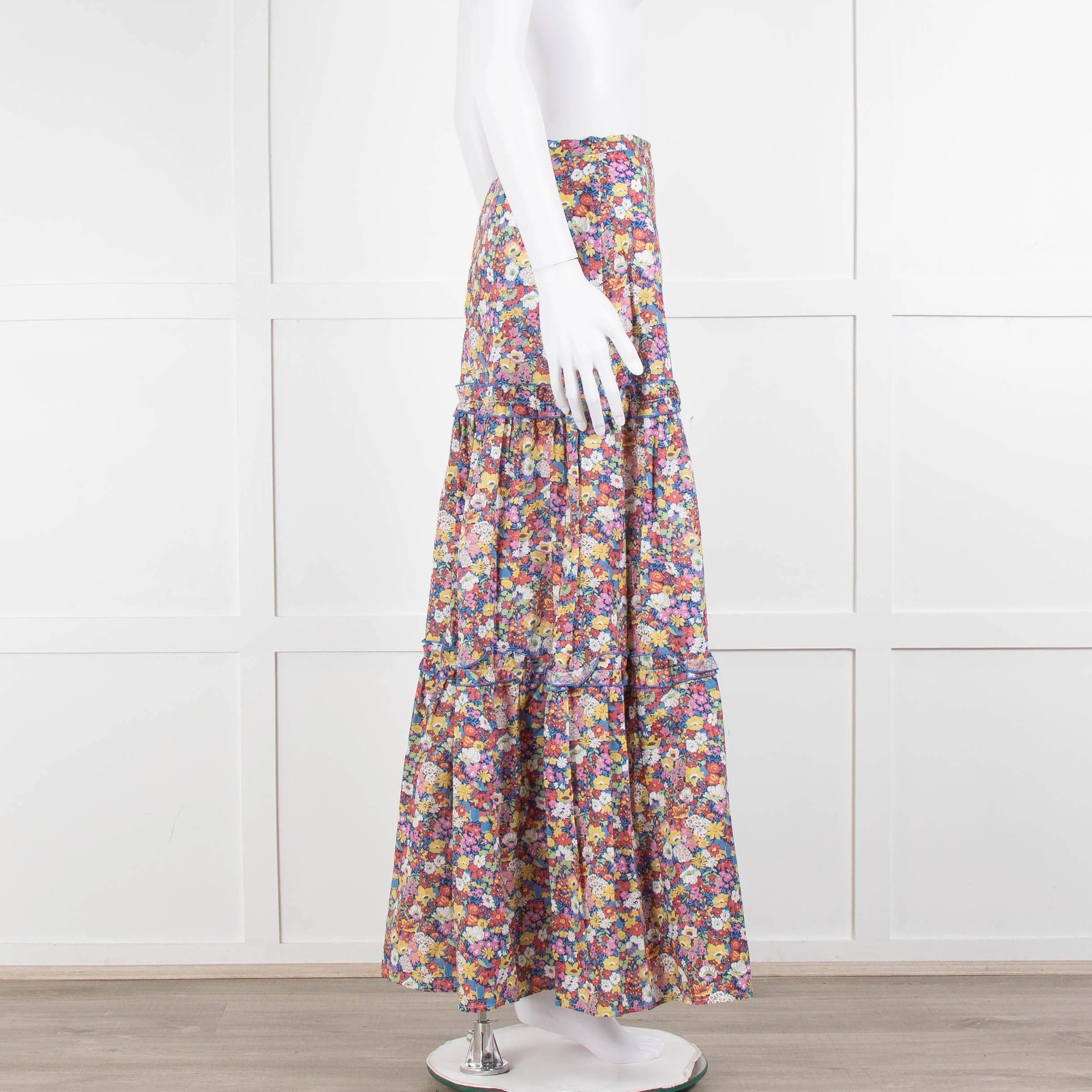 Ridley Multicolour Floral Cotton Tiered Maxi Skirt - Image 3