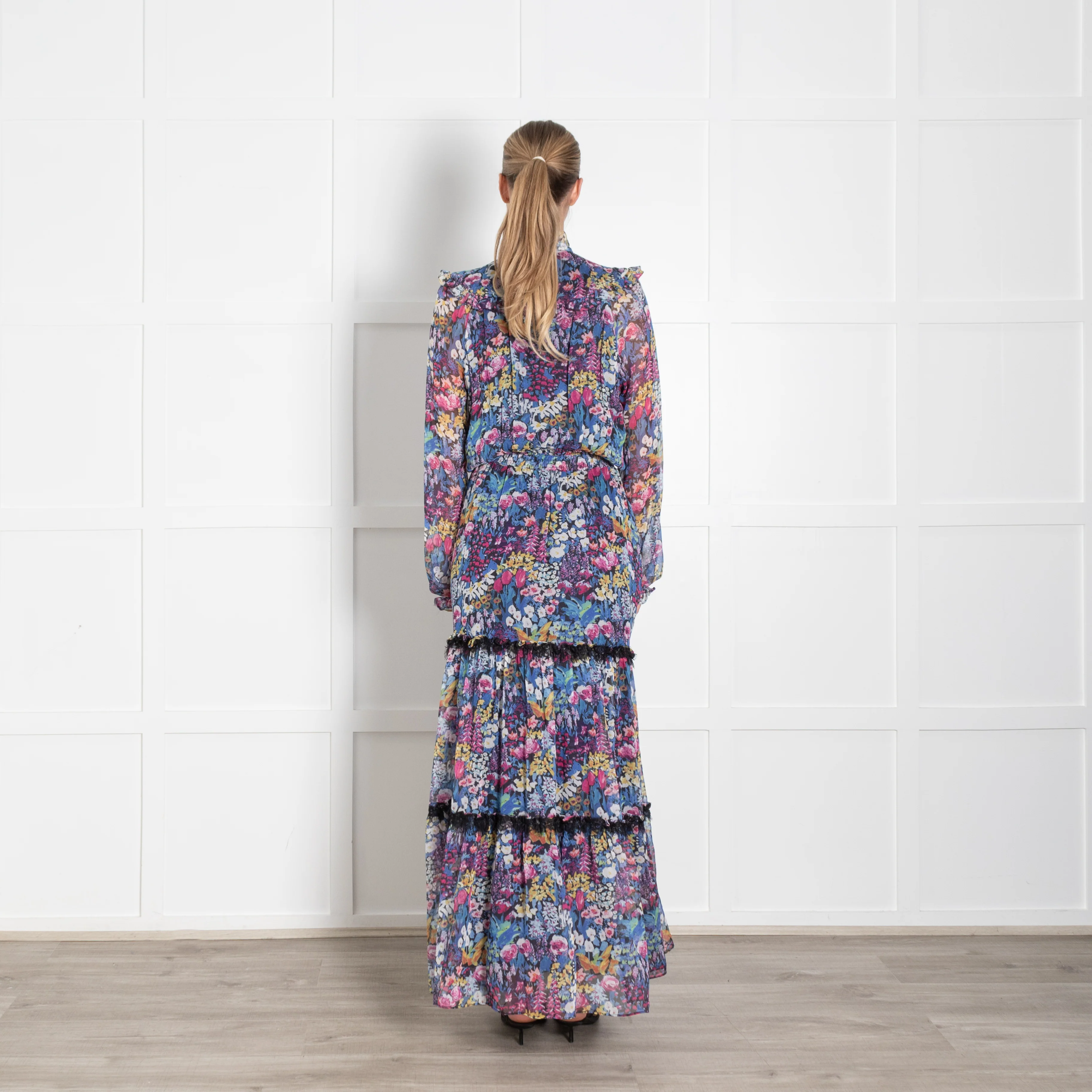 Ridley Navy Multi Floral Elasticated Waist Chiffon Maxi Dress - Image 5