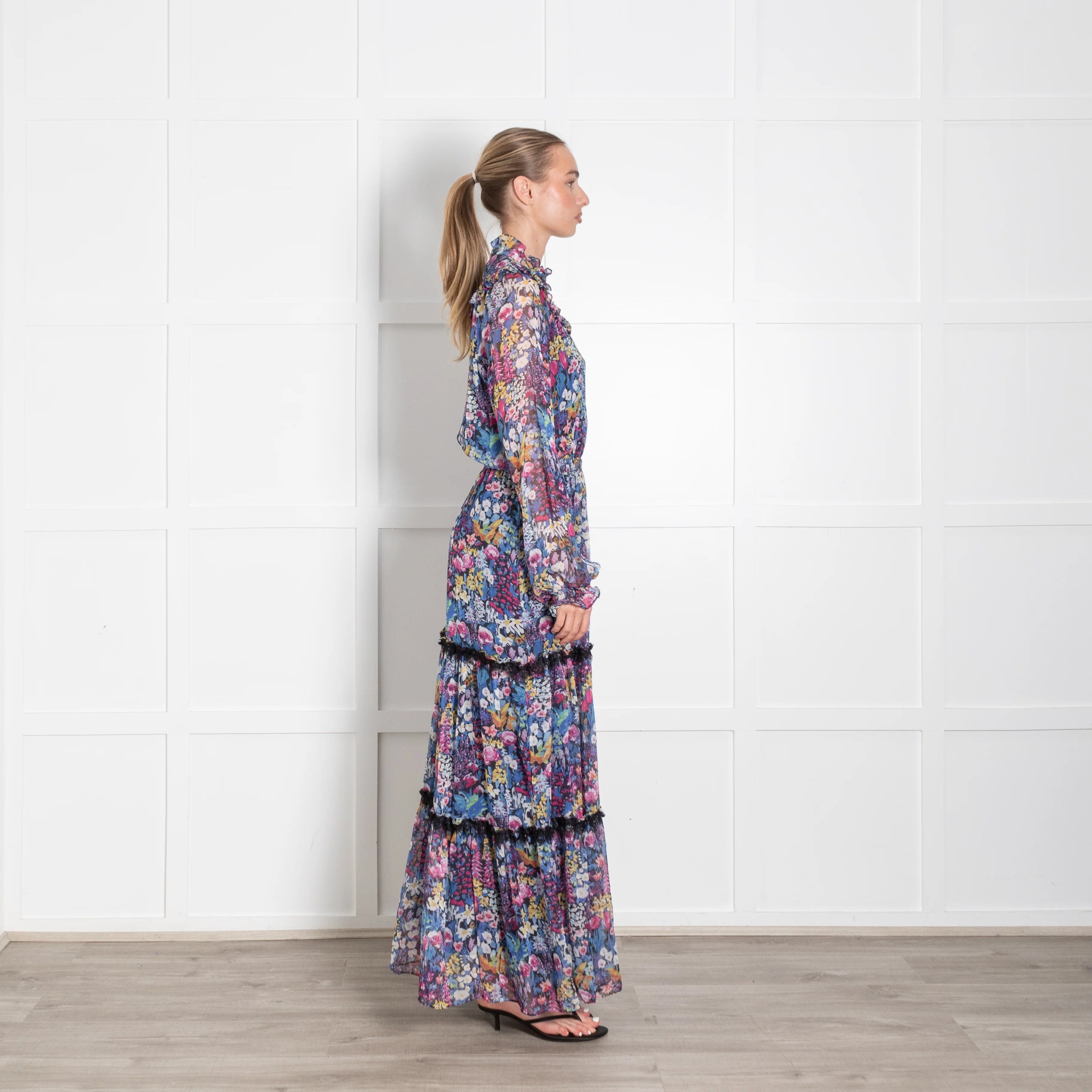 Ridley Navy Multi Floral Elasticated Waist Chiffon Maxi Dress - Image 6