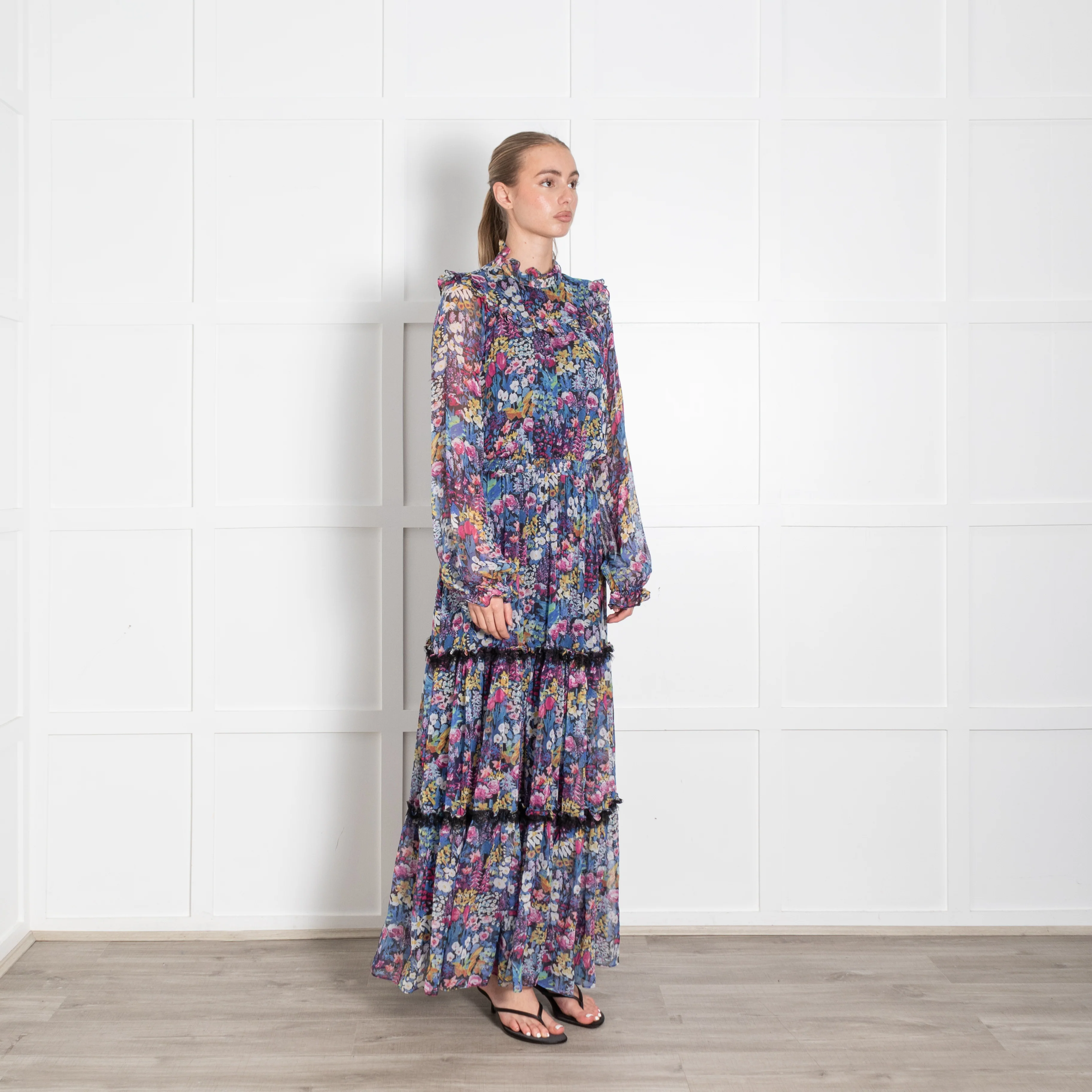 Ridley Navy Multi Floral Elasticated Waist Chiffon Maxi Dress - Image 7