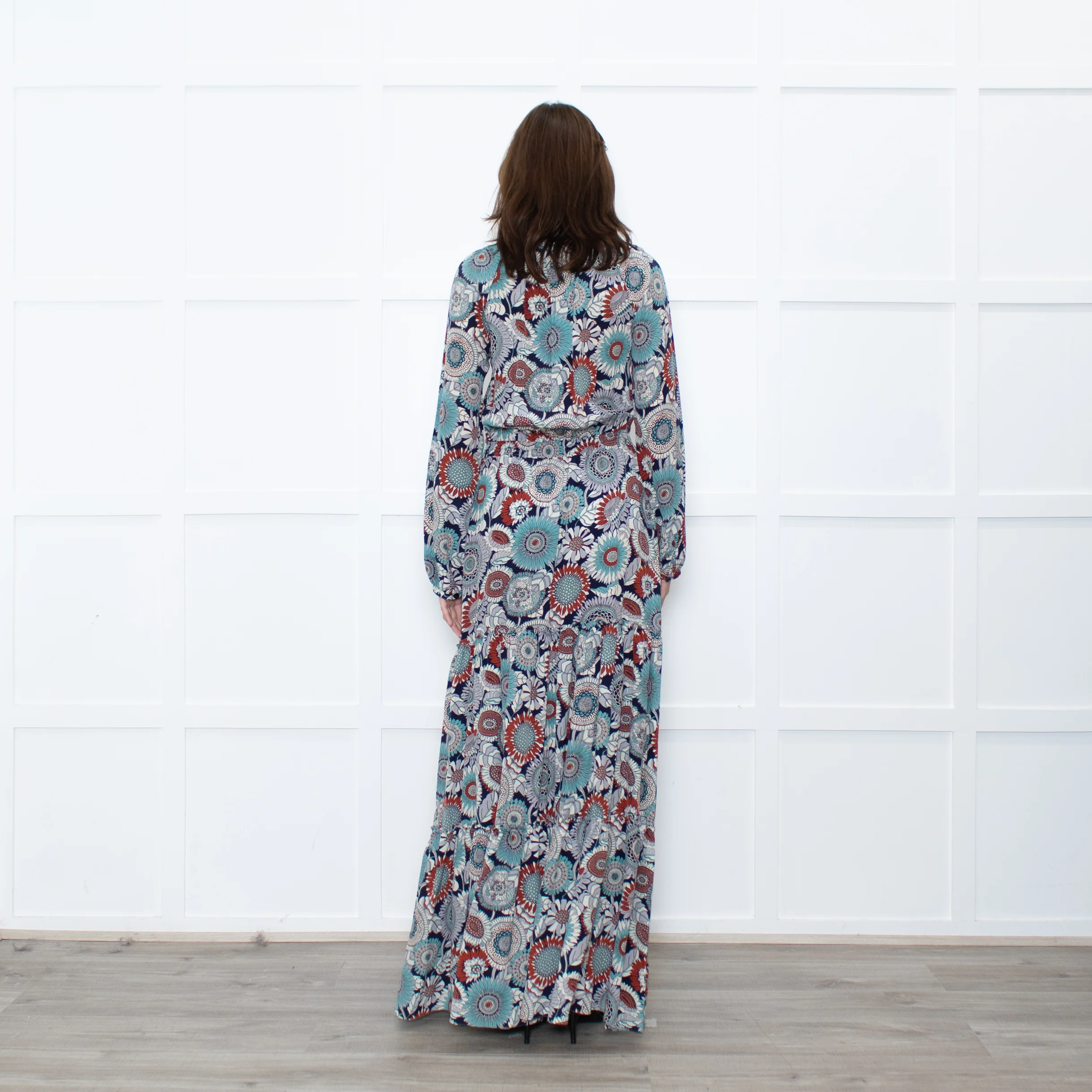 Ridley Navy Multicolour Floral Print Silk Long Sleeve Maxi Dress - Image 5