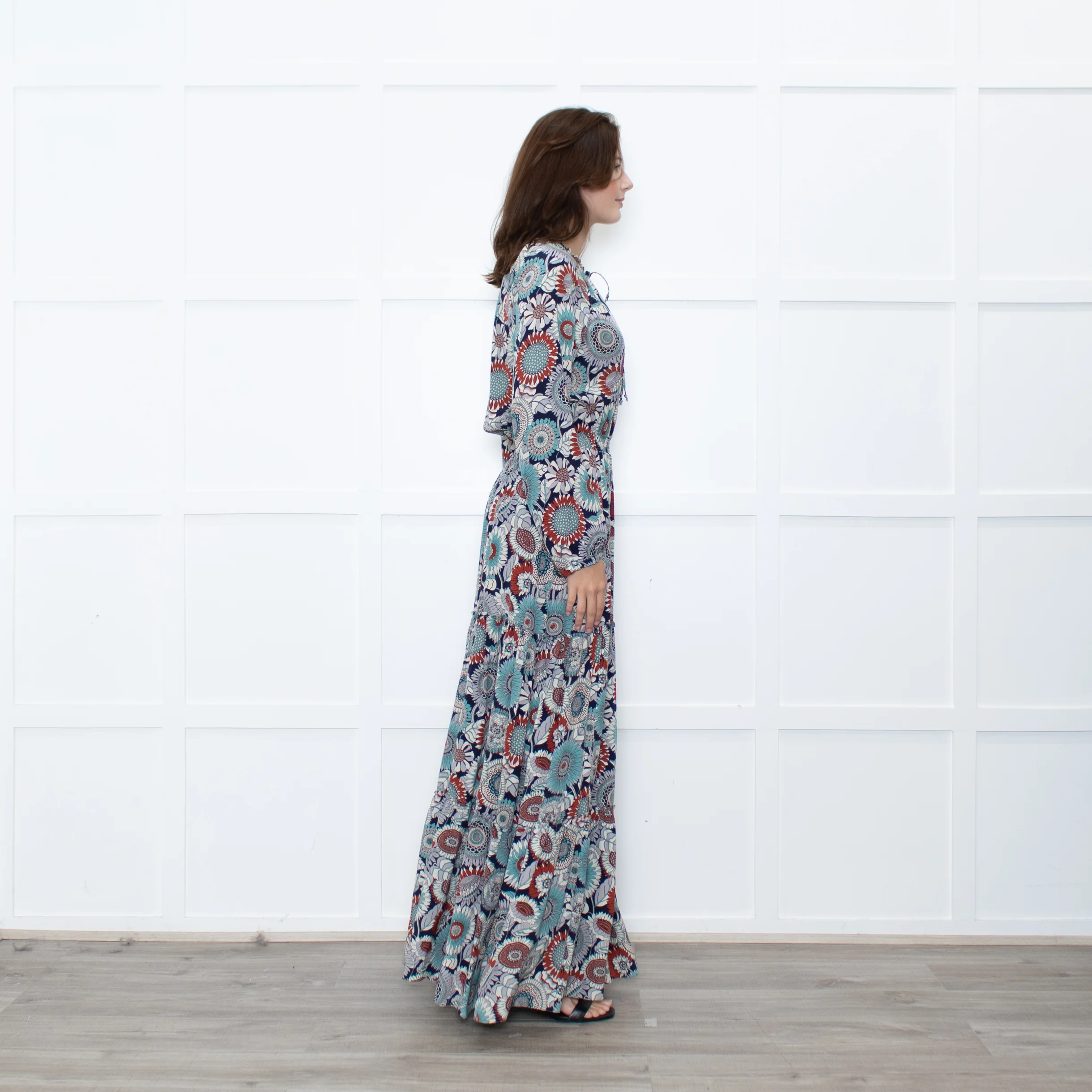 Ridley Navy Multicolour Floral Print Silk Long Sleeve Maxi Dress - Image 6