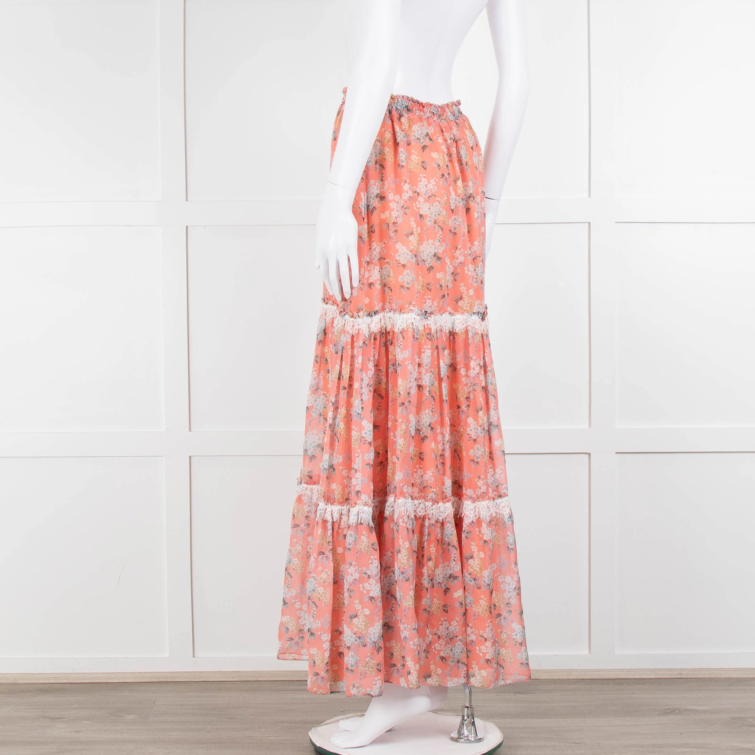 Ridley Orange Floral Silk Tiered Maxi Skirt - Image 6