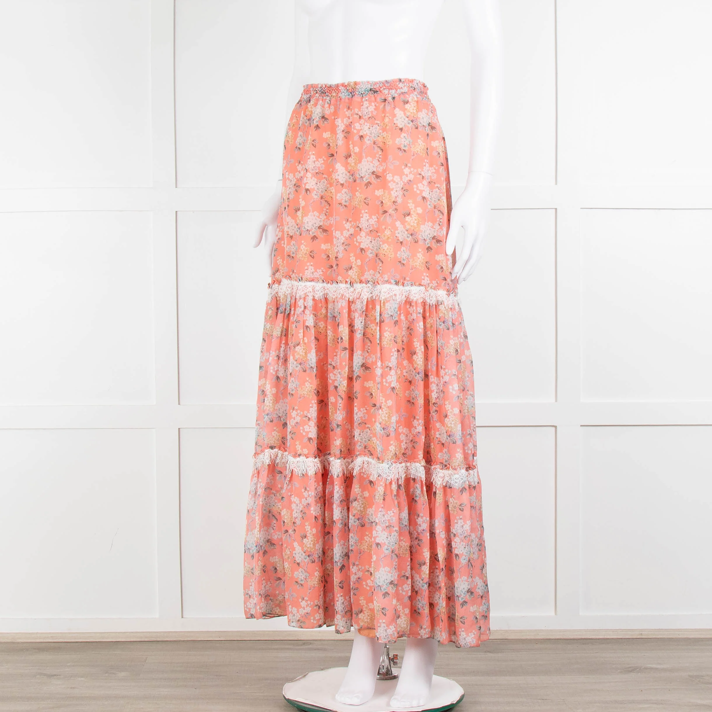 Ridley Orange Floral Silk Tiered Maxi Skirt - Image 8