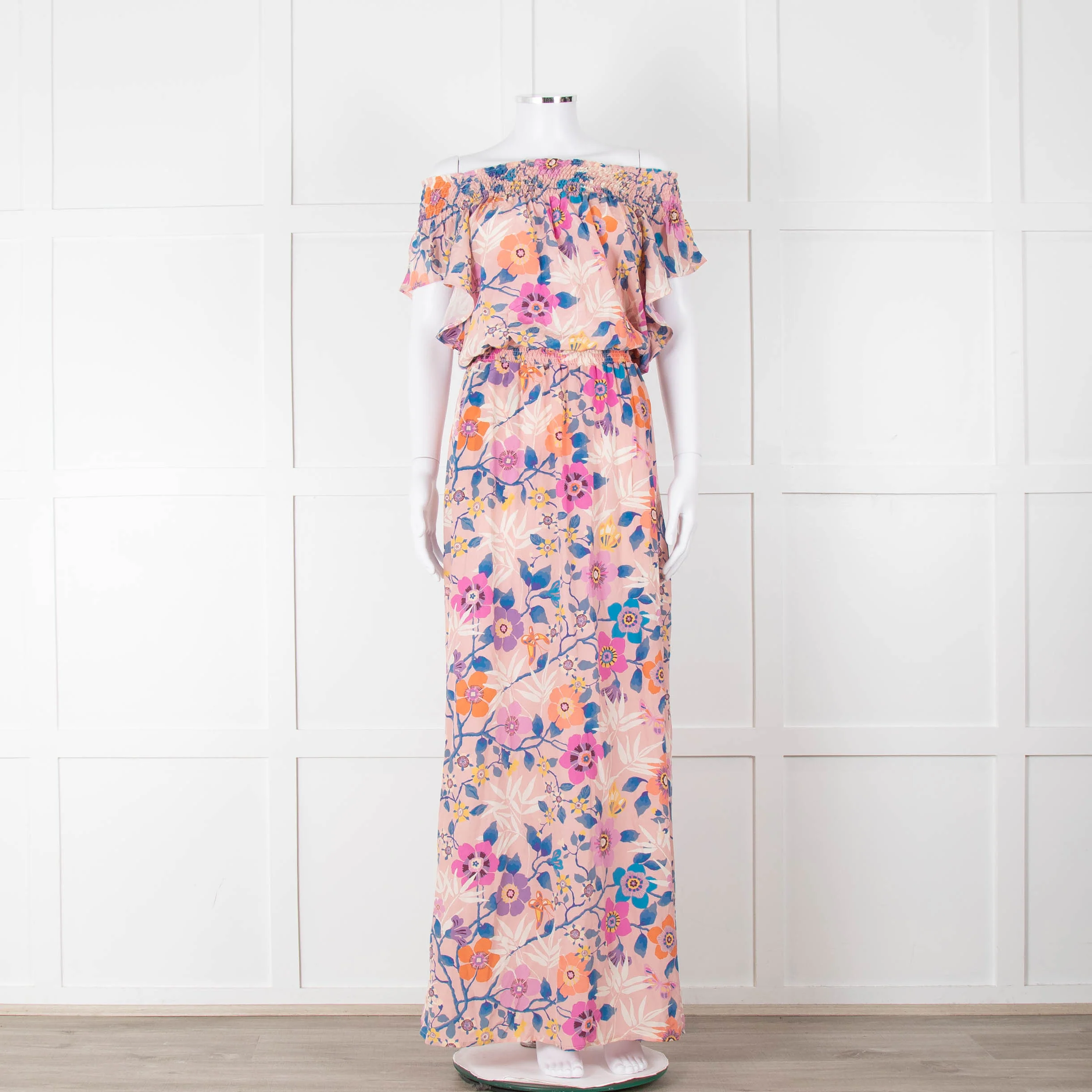 Ridley Pale Pink Blue Purple Floral Sleeveless Maxi Dress
