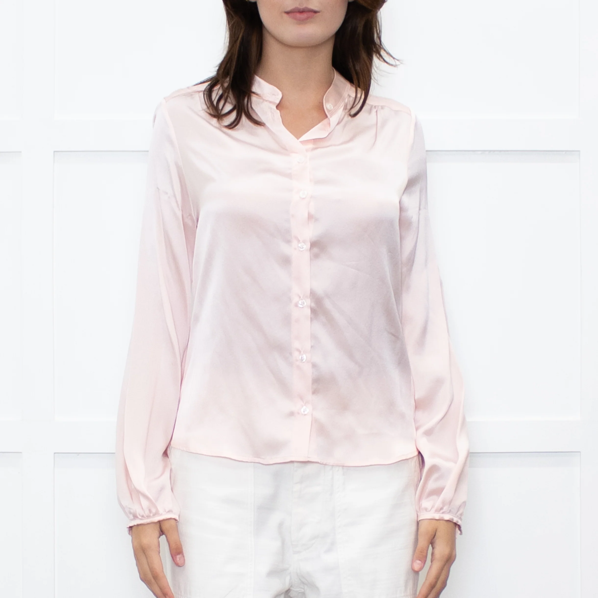 Ridley Peach Silk Satin Collarless Blouse - Image 2